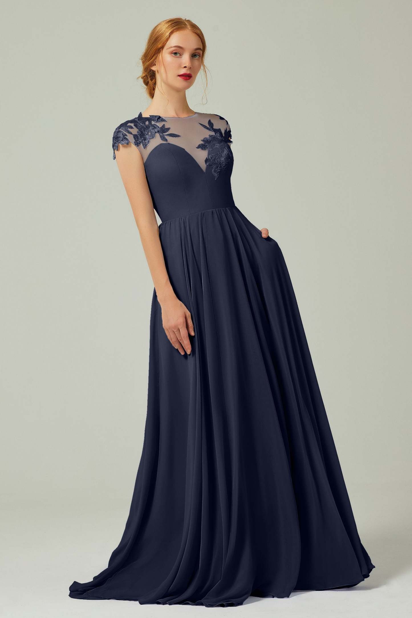 A-Line Sweep-Brush-Train Chiffon Bridesmaid Dress CB0248
