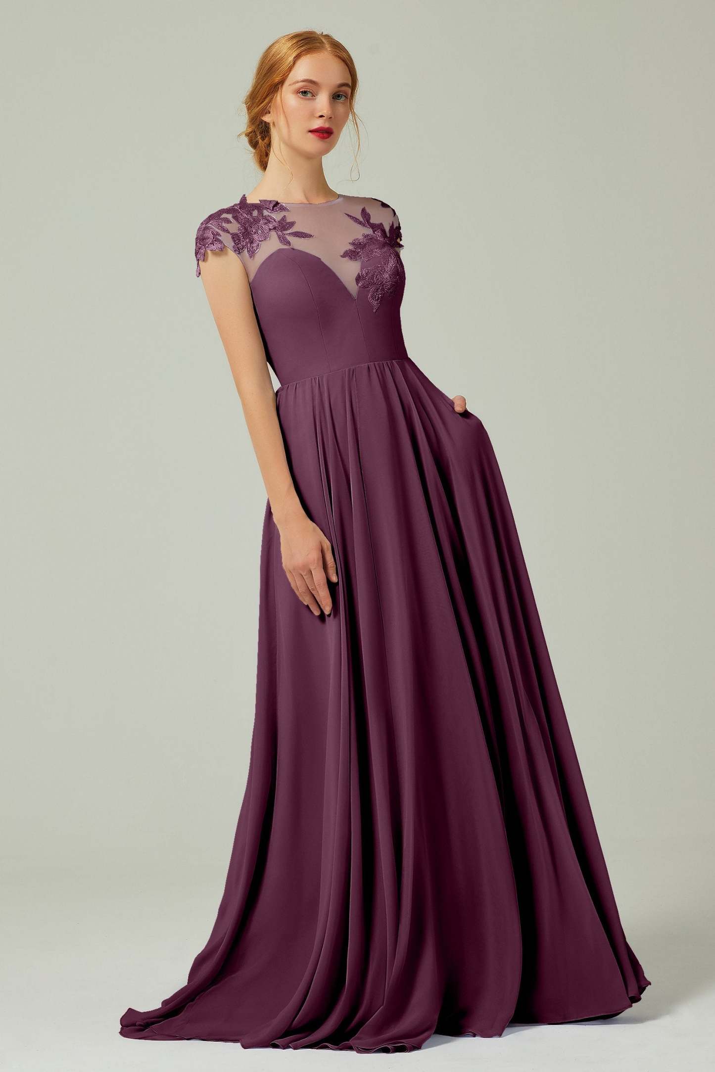 A-Line Sweep-Brush-Train Chiffon Bridesmaid Dress CB0248
