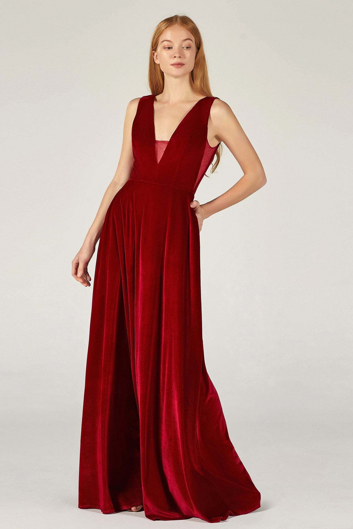 A-Line Floor Length Velvet Bridesmaid Dress CB0364
