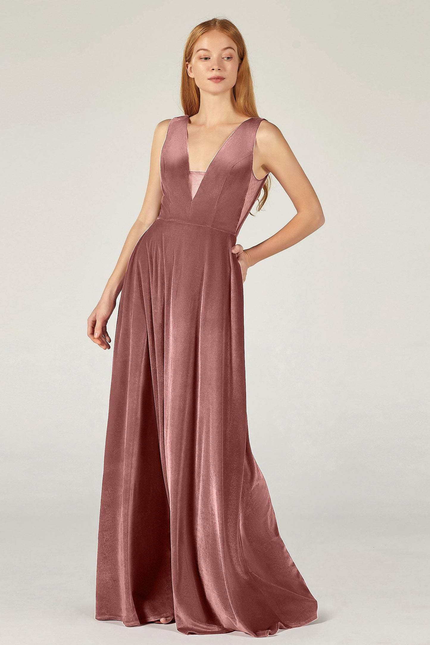 A-Line Floor Length Velvet Bridesmaid Dress CB0364