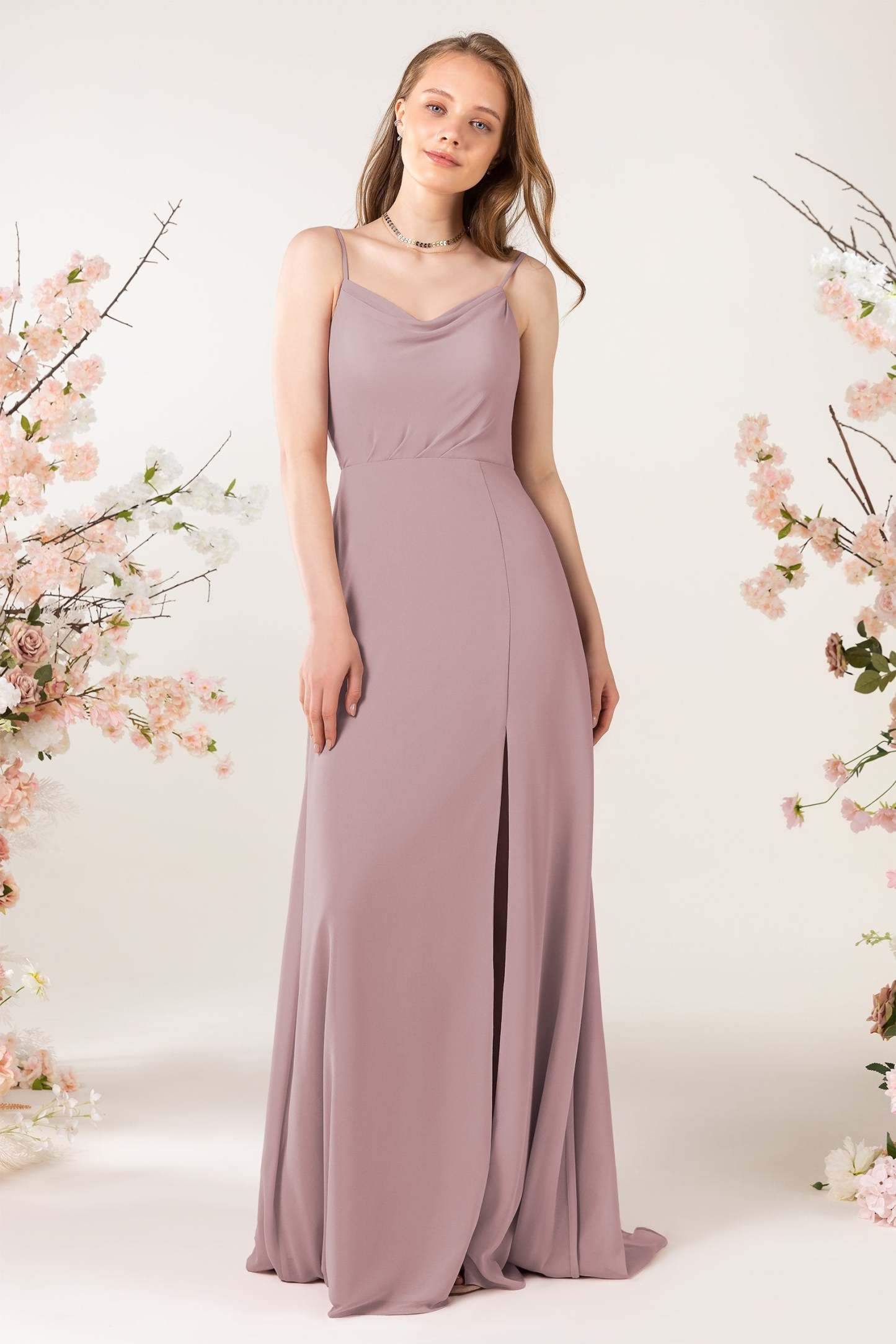Sheath Sweep-Brush Train Chiffon Bridesmaid Dress CB0457