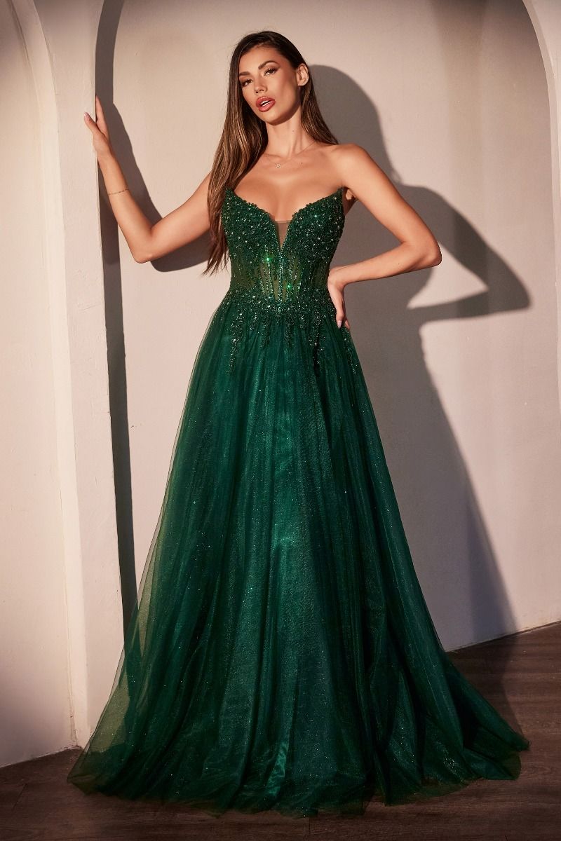 A-Line Strapless Layered Tulle Lace Appliques Prom Dress CC487