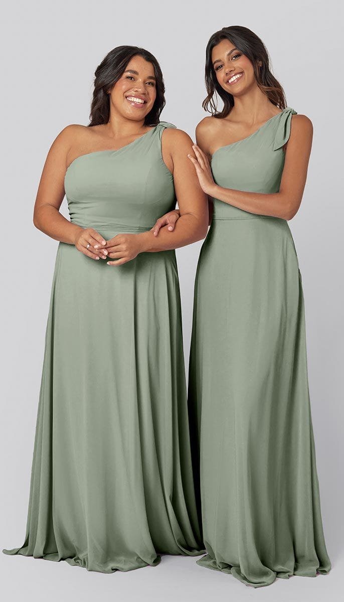 A-Line One Shoulder Chiffon Bow On Strap Bridesmaid Dress With Pockets 