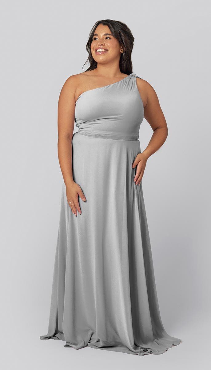 A-Line One Shoulder Chiffon Bow On Strap Bridesmaid Dress With Pockets 