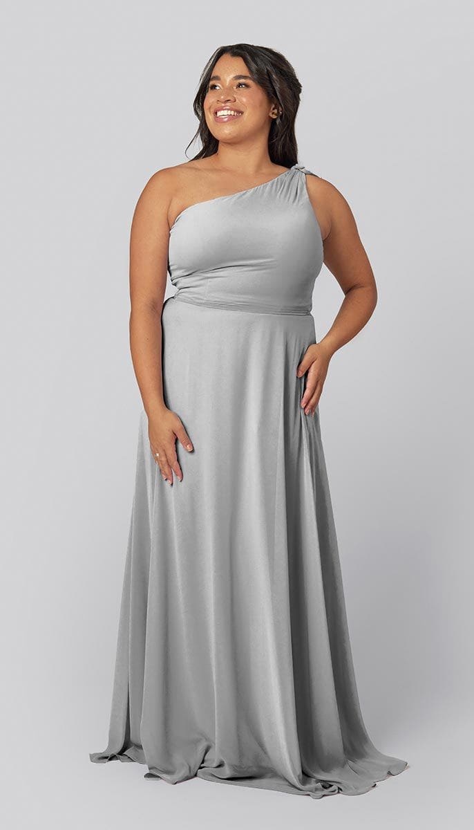 A-Line One Shoulder Chiffon Bow On Strap Bridesmaid Dress With Pockets 