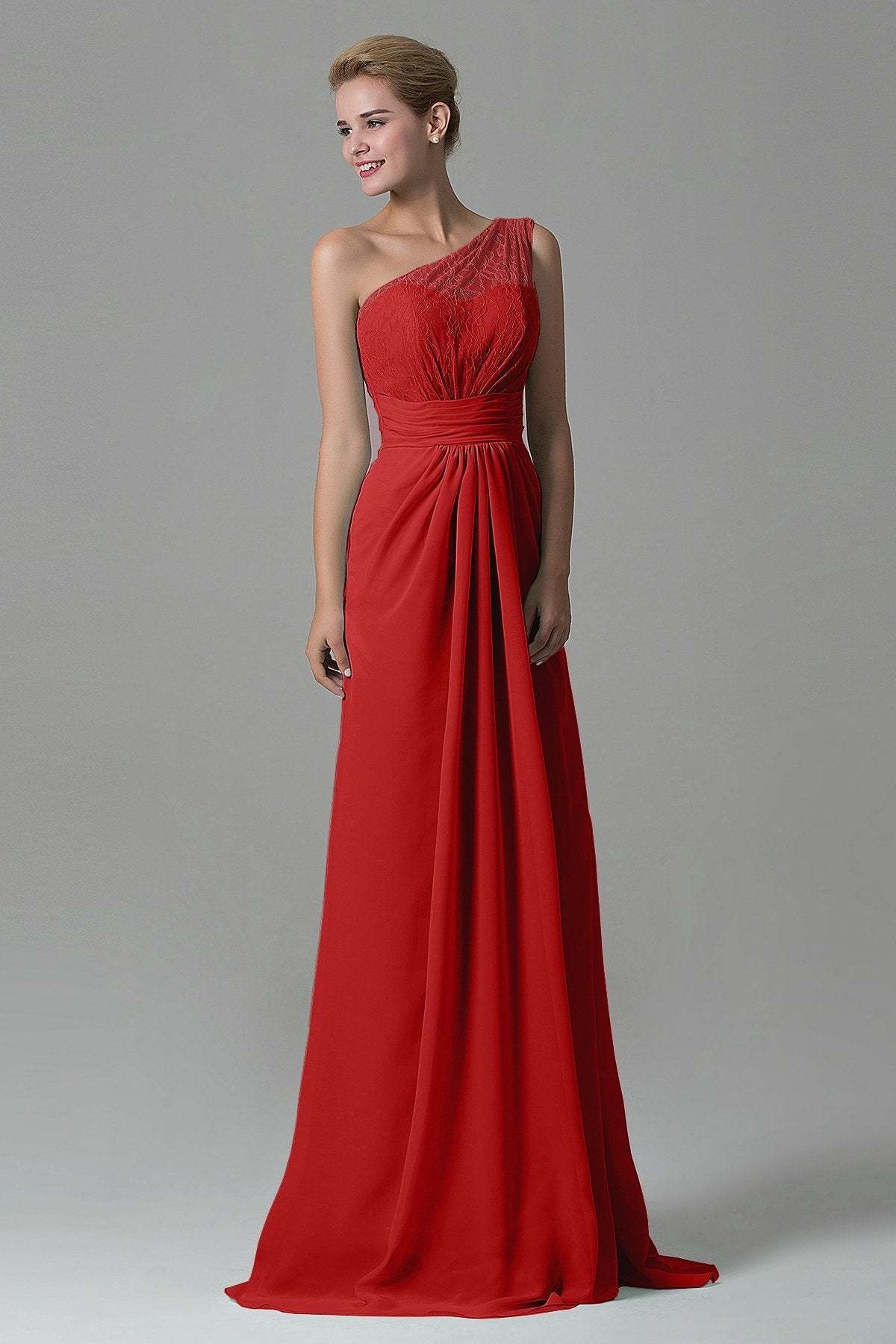 Sheath Sweep Train Lace/Chiffon Bridesmaid Dress COZK16004