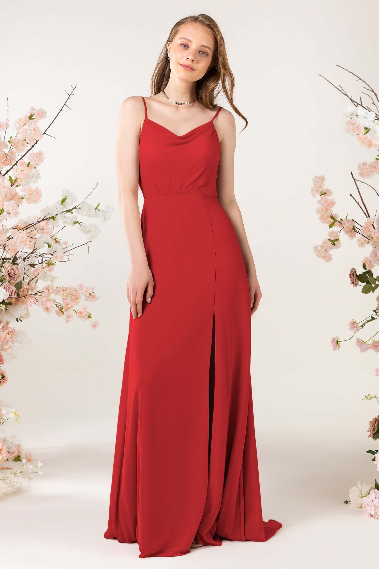 Sheath Sweep-Brush Train Chiffon Bridesmaid Dress CB0457