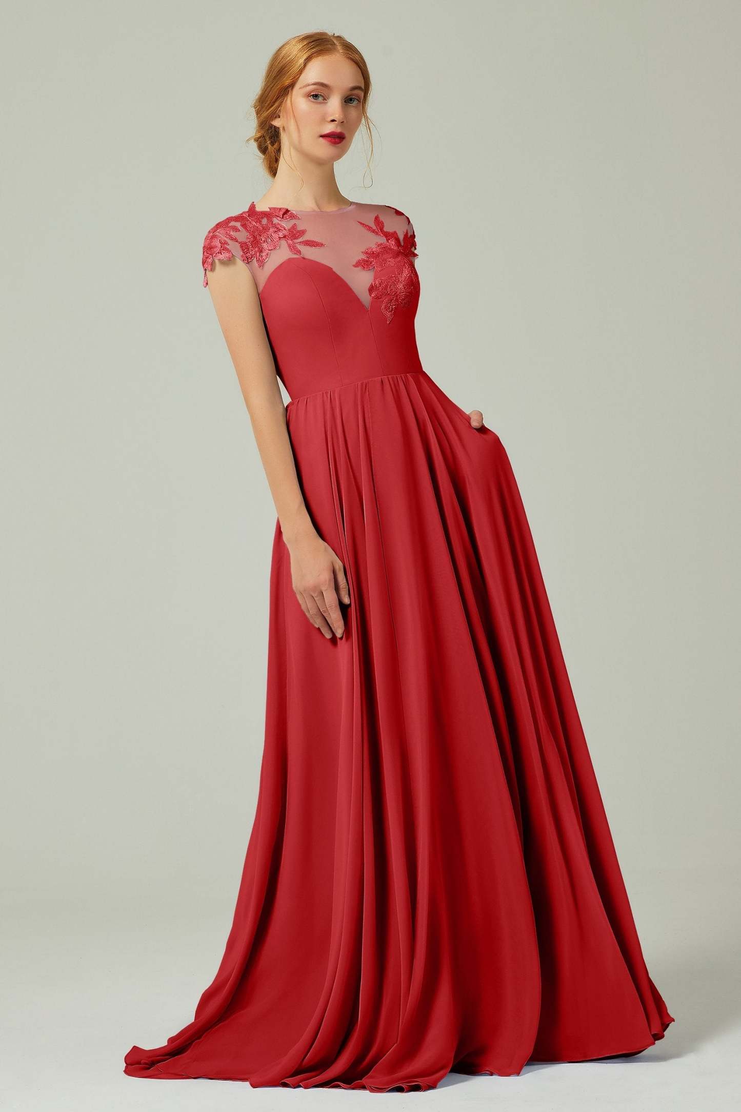 A-Line Sweep-Brush-Train Chiffon Bridesmaid Dress CB0248
