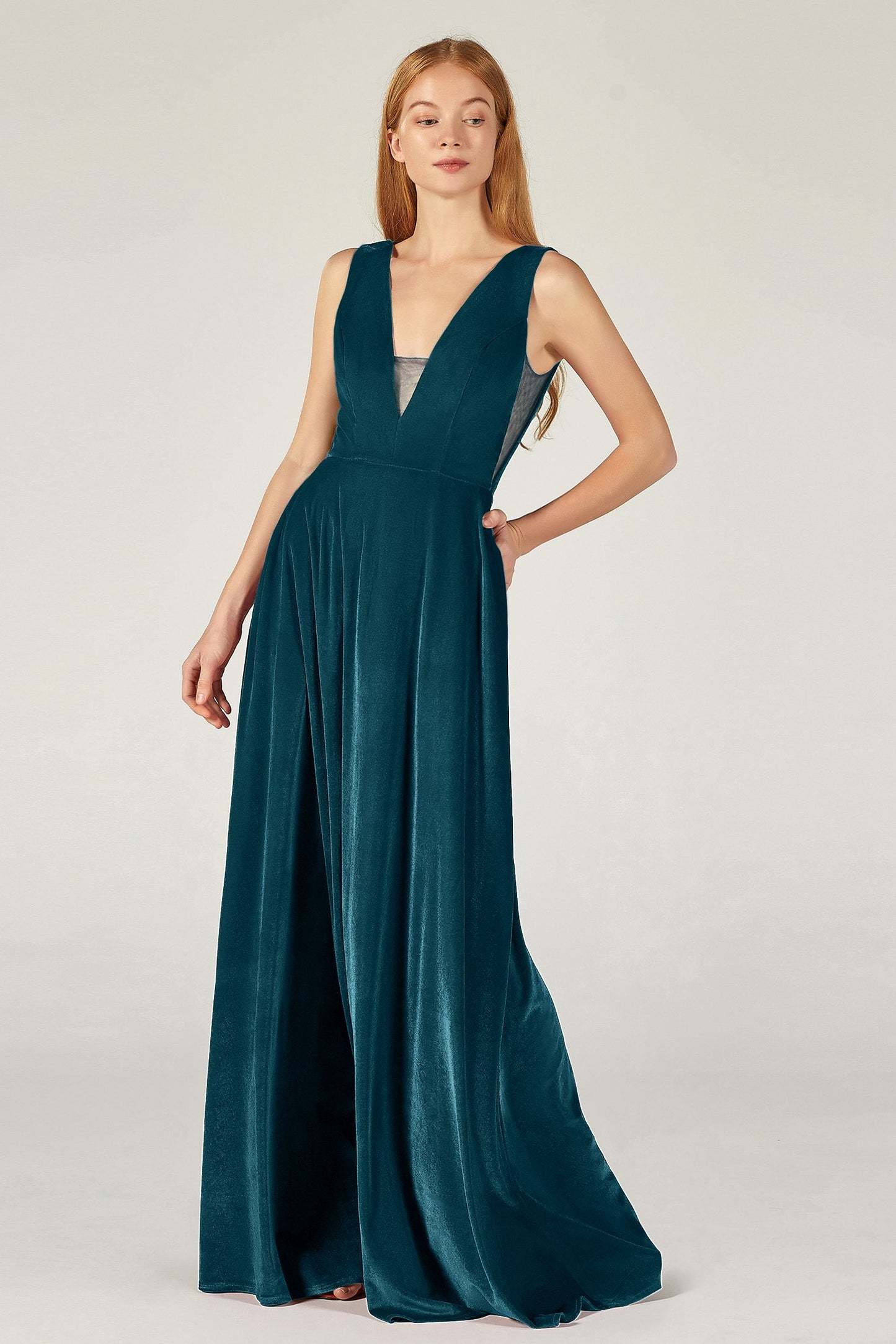 A-Line Floor Length Velvet Bridesmaid Dress CB0364