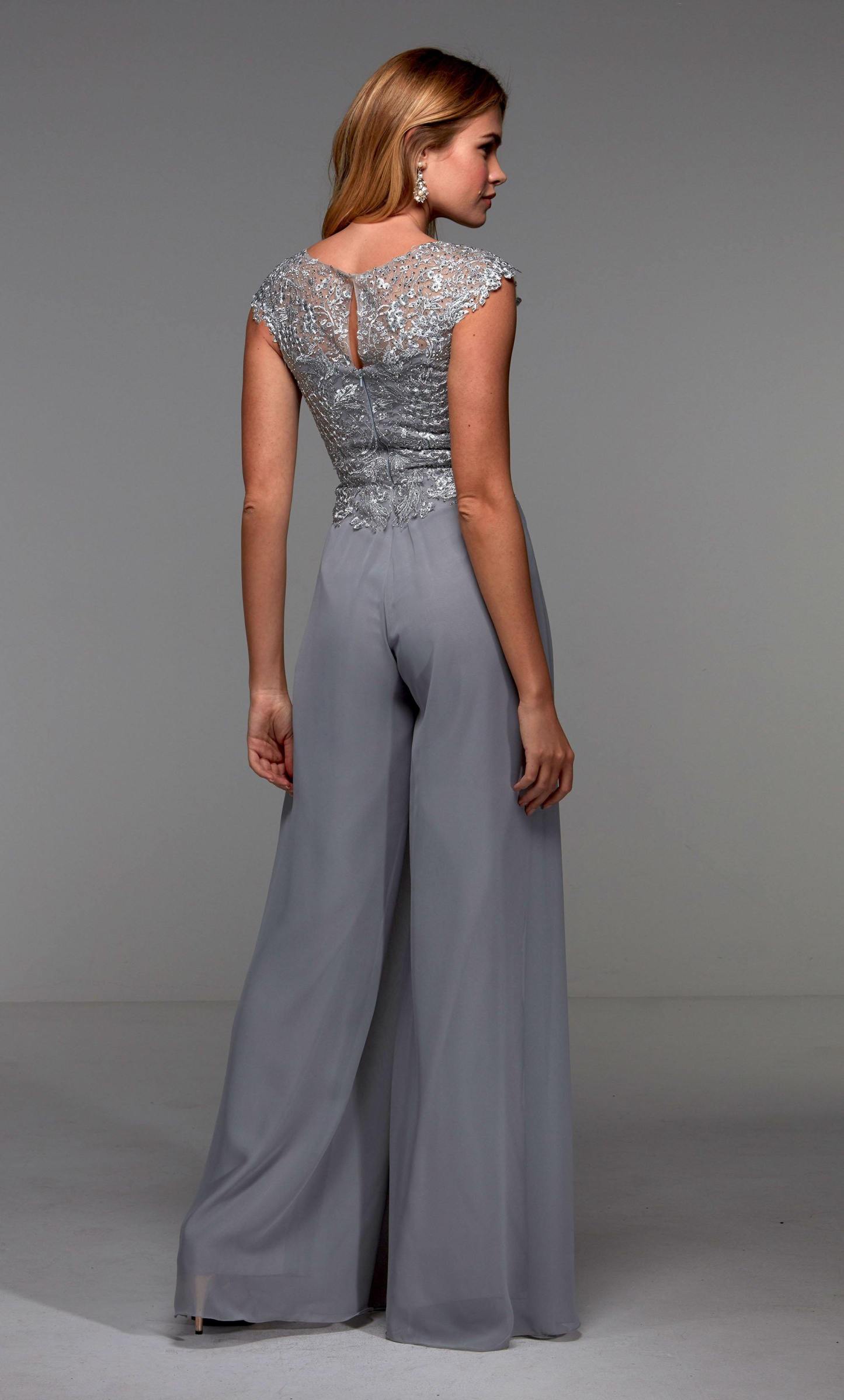 Long Formal llusion Neckline Chiffon Jumpsuit #27488