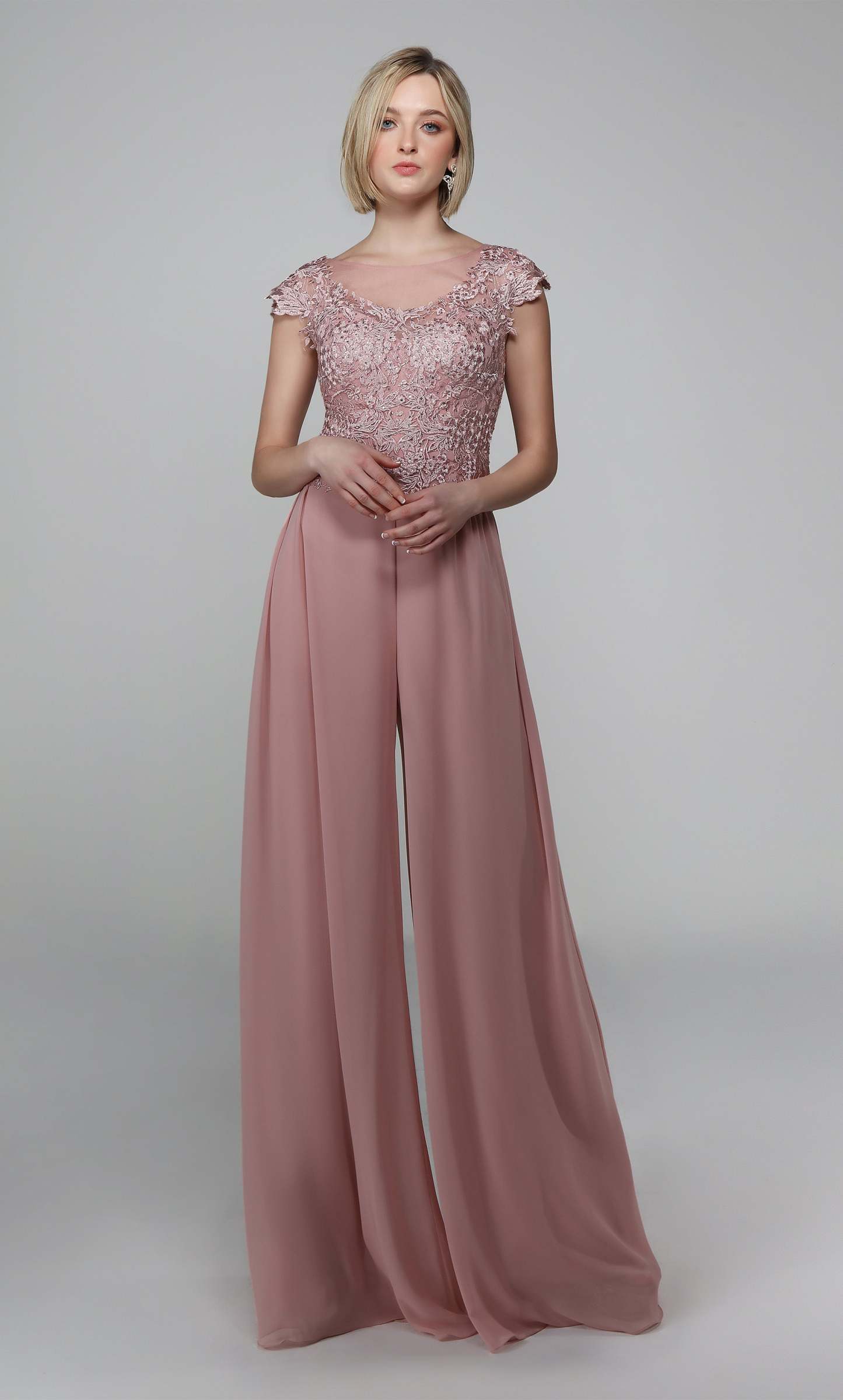 Long Formal llusion Neckline Chiffon Jumpsuit #27488