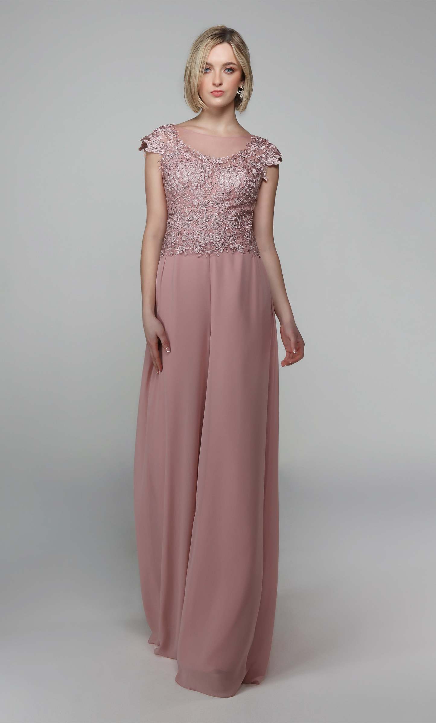 Long Formal llusion Neckline Chiffon Jumpsuit #27488