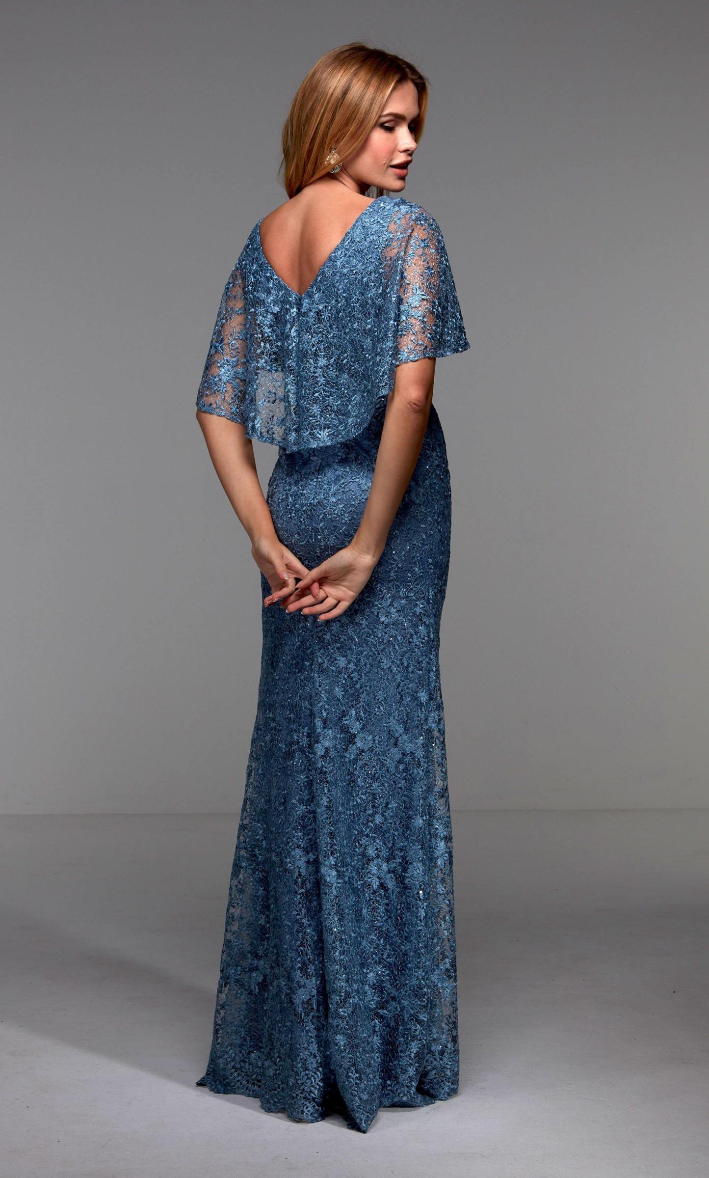 V-neck Lace Straight Closed V Back Mother Of The Bride Dress #27506