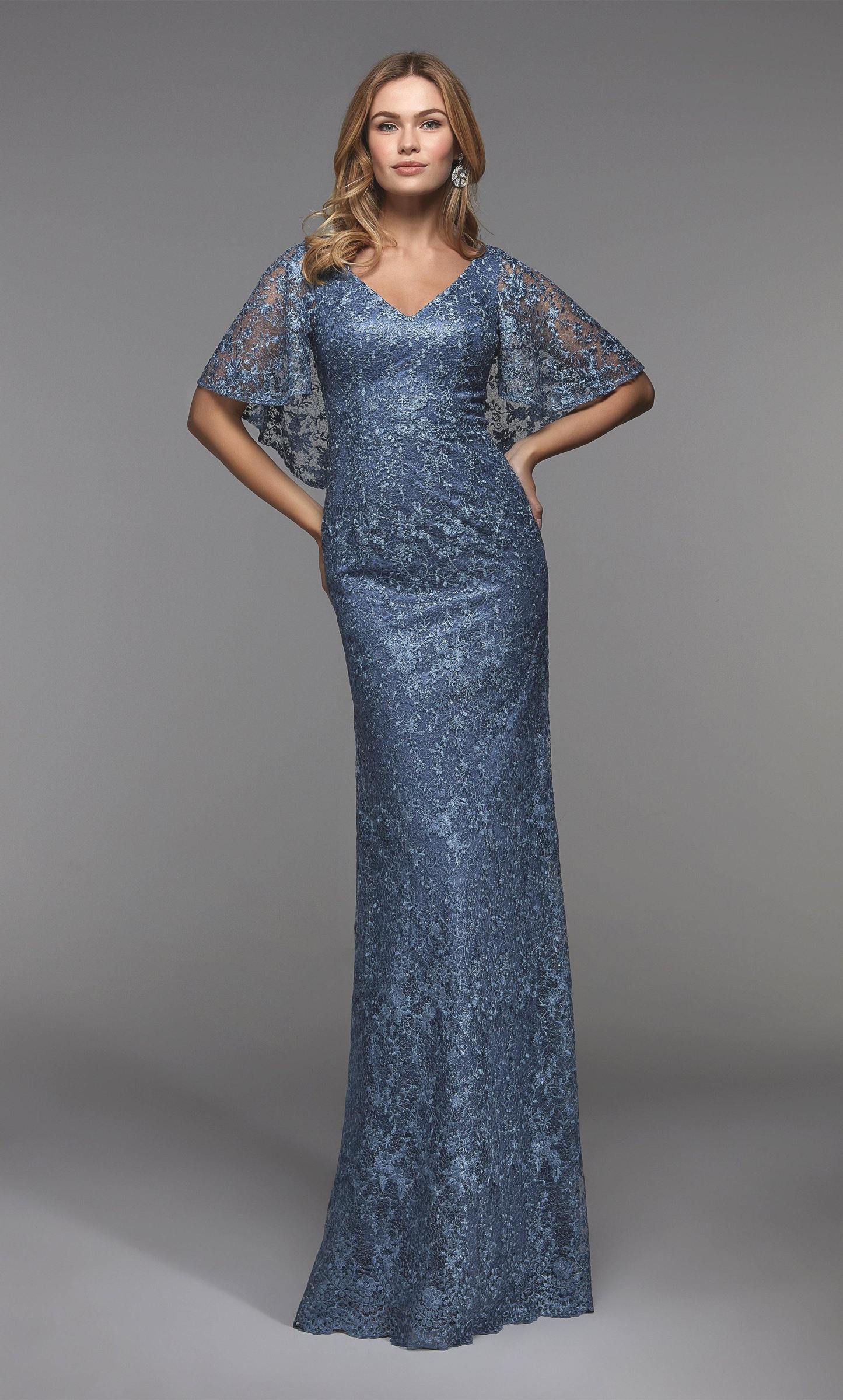 V-neck Lace Straight Closed V Back Mother Of The Bride Dress #27506