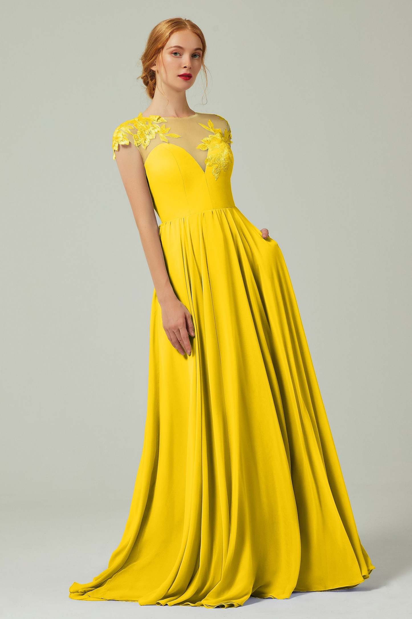 A-Line Sweep-Brush-Train Chiffon Bridesmaid Dress CB0248
