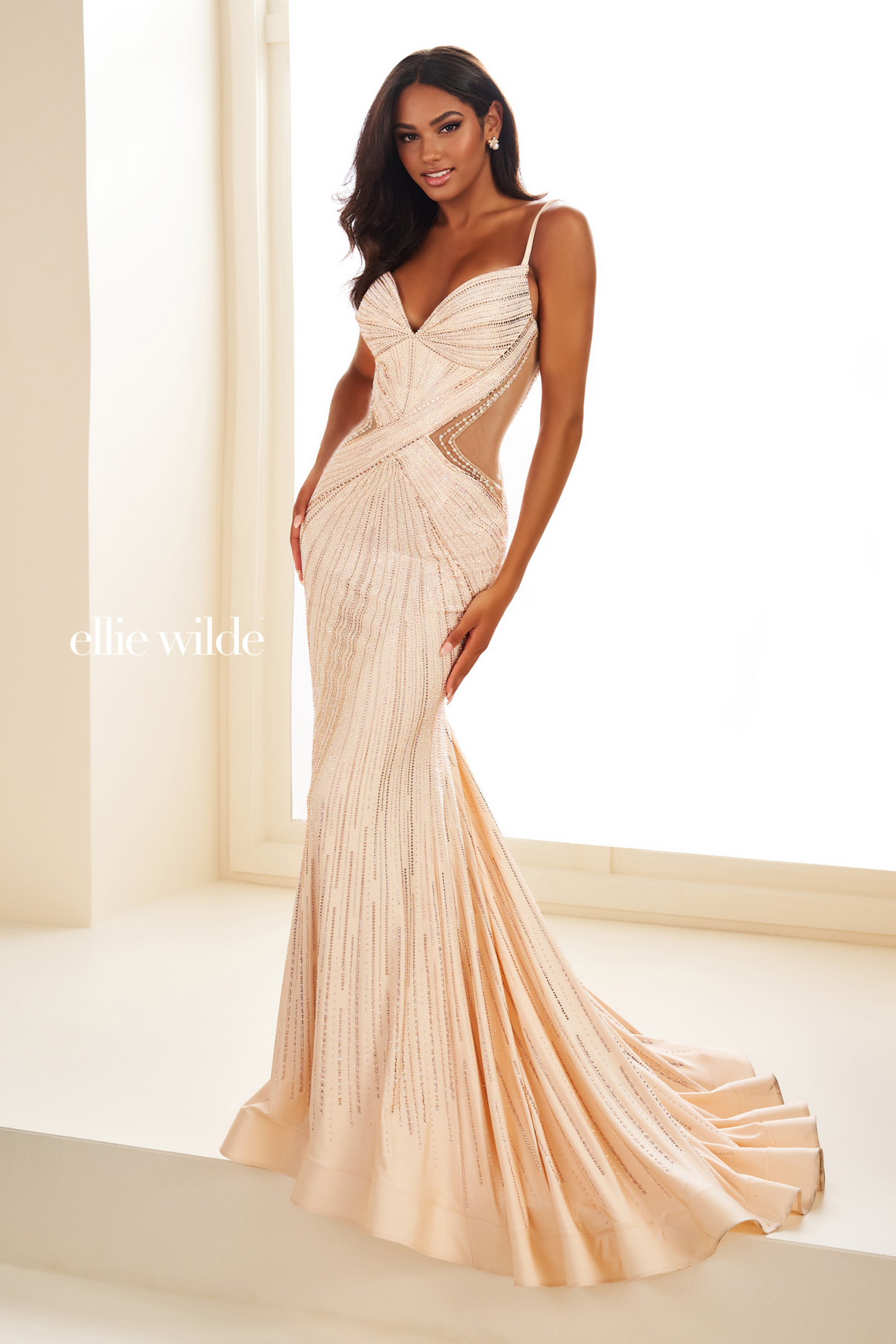 Fit And Flare Sweetheart Low Back Covered In Stone Accents Prom Dress #EW35001