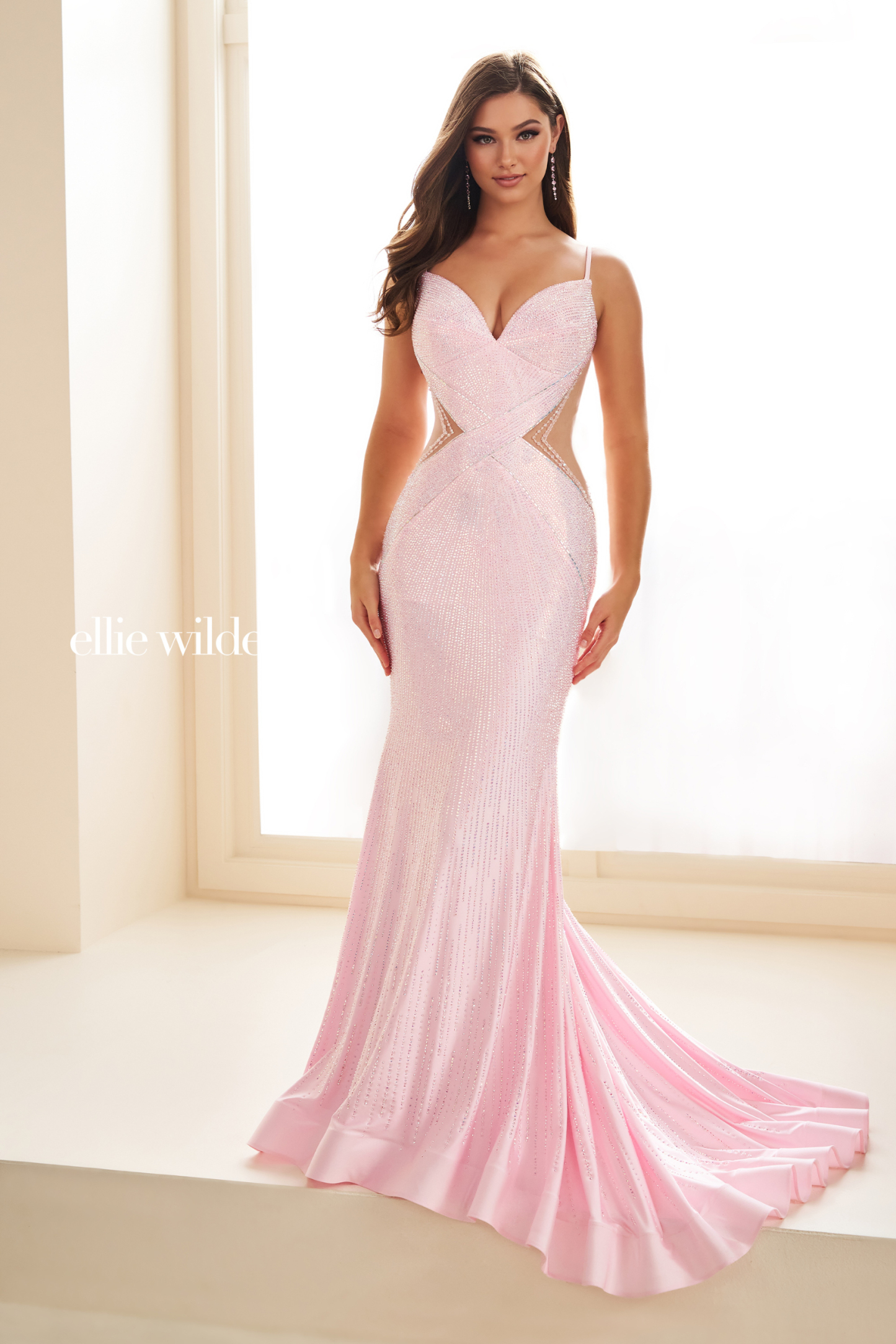 Fit And Flare Sweetheart Low Back Covered In Stone Accents Prom Dress #EW35001