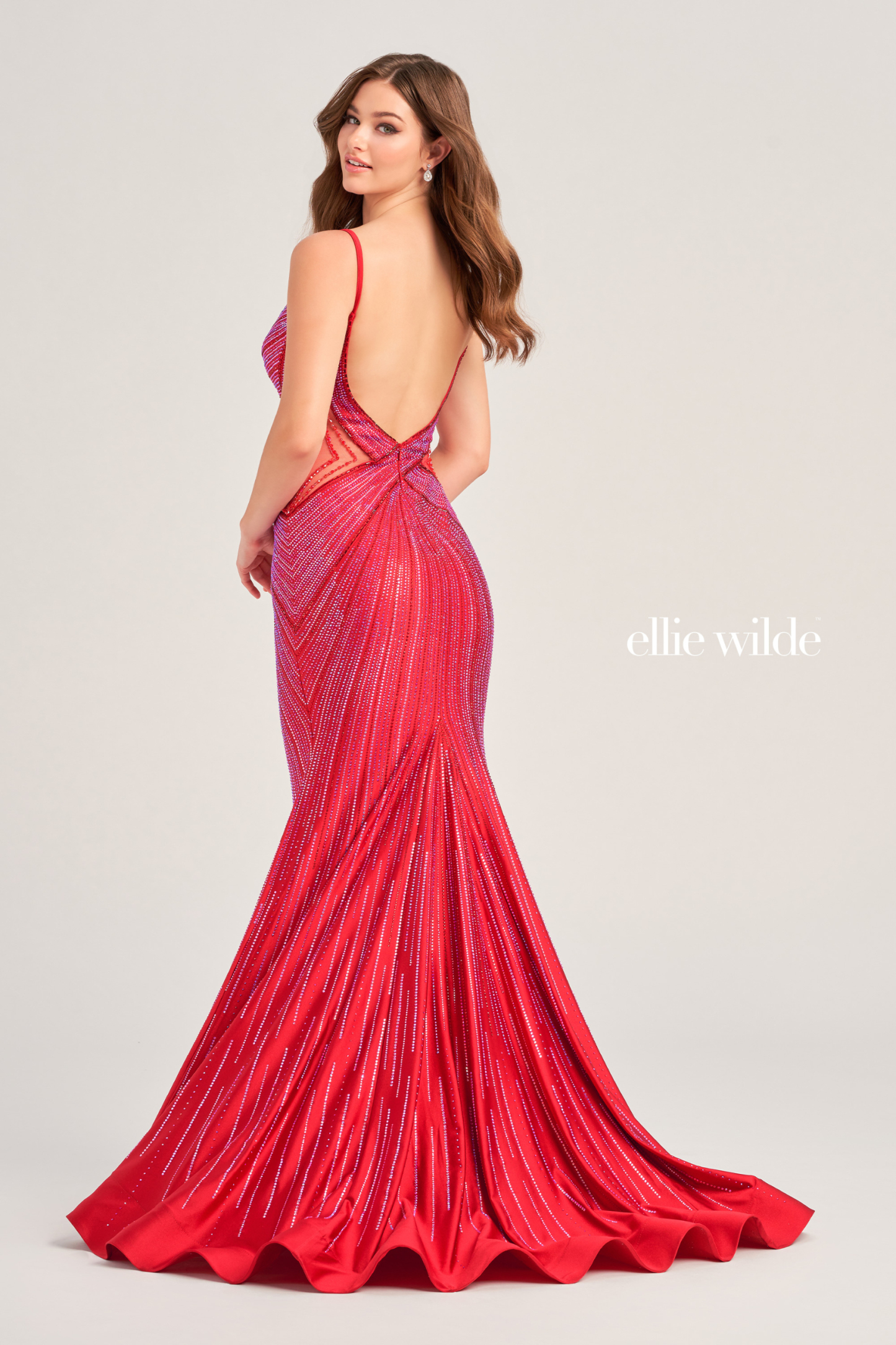 Fit And Flare Sweetheart Low Back Covered In Stone Accents Prom Dress #EW35001