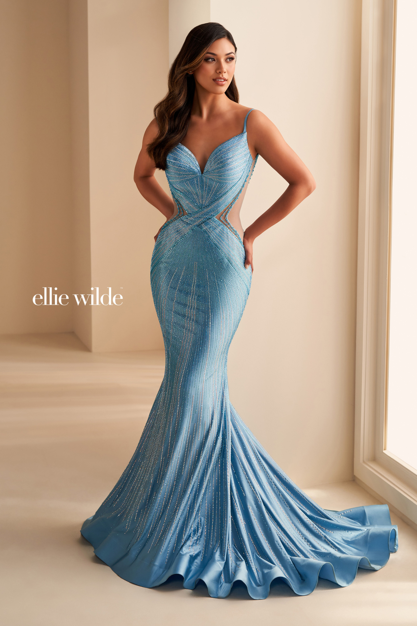 Fit And Flare Sweetheart Low Back Covered In Stone Accents Prom Dress #EW35001
