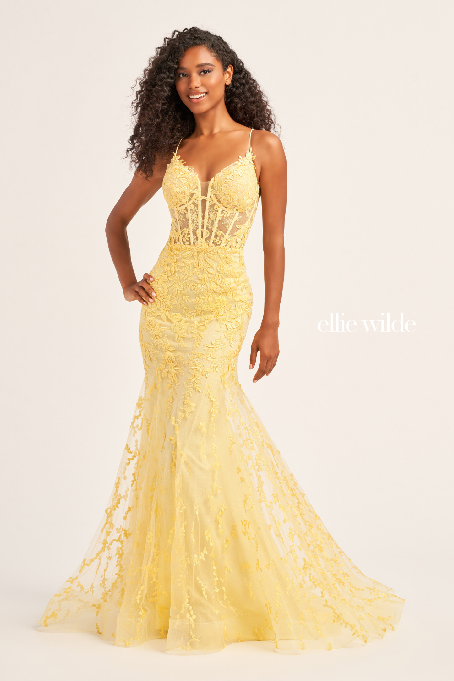 Mermaid Plunging V-neck Glitter Tulle Lace Up Back Prom Dress #EW35010