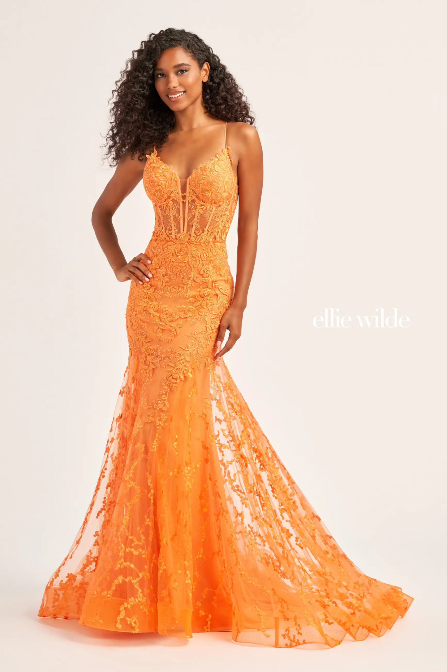Mermaid Plunging V-neck Glitter Tulle Lace Up Back Prom Dress #EW35010