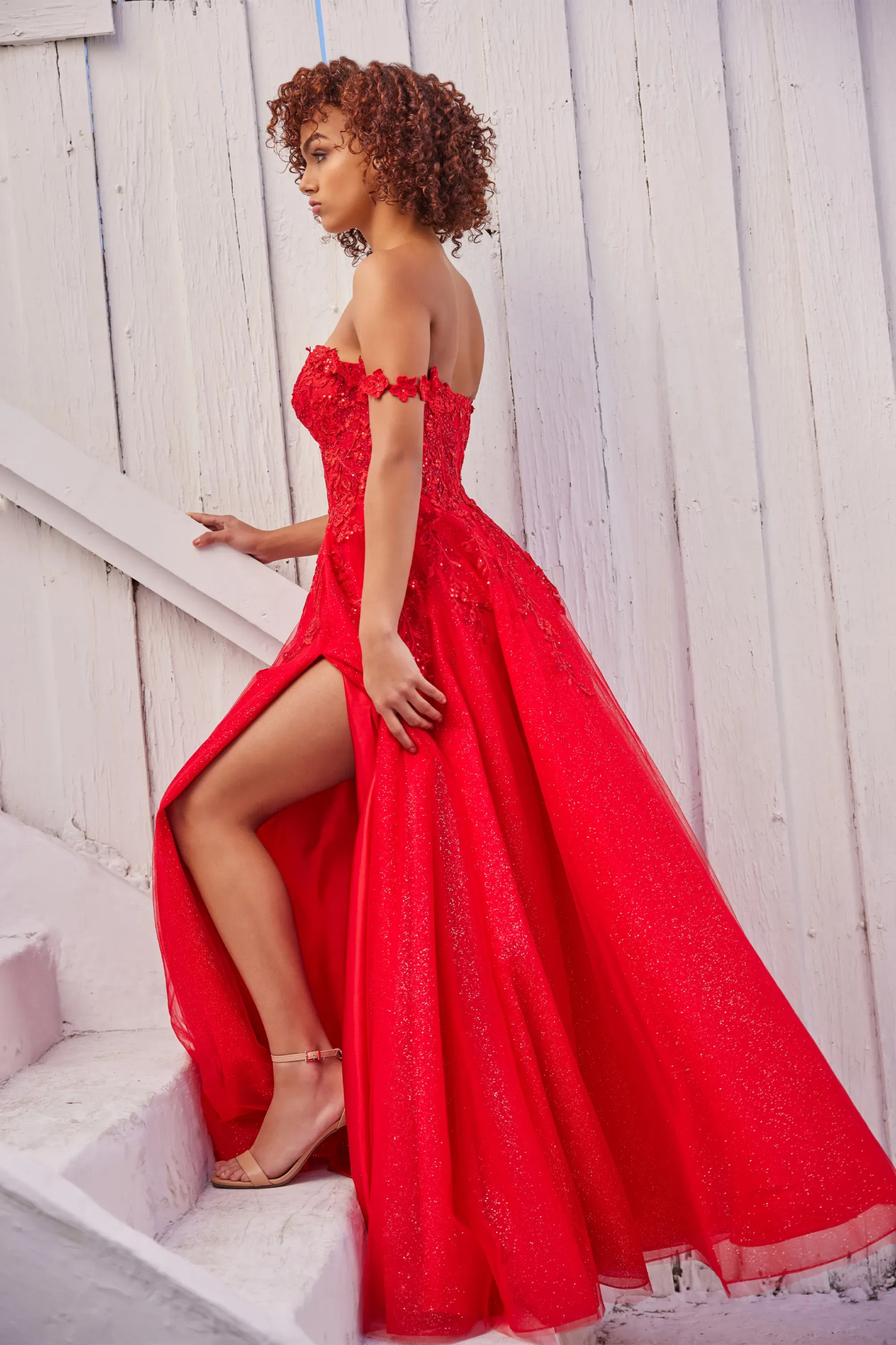 A-Line Sweetheart Glitter Tulle Floral Lace Appliques Prom Dress