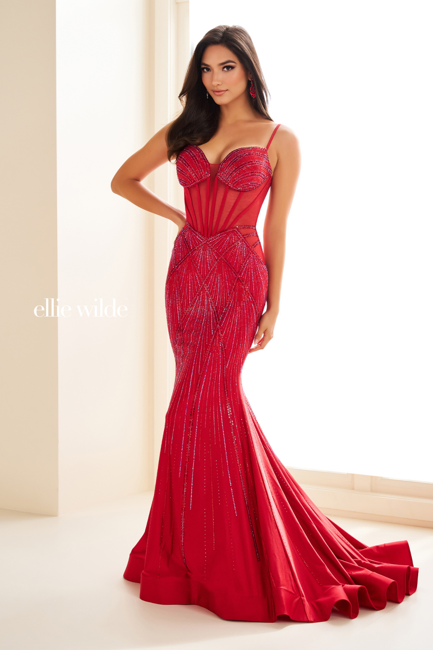 Mermaid Sweetheart Beading Stone Accents Dropped Lace-Up Back Prom Dress #EW36001