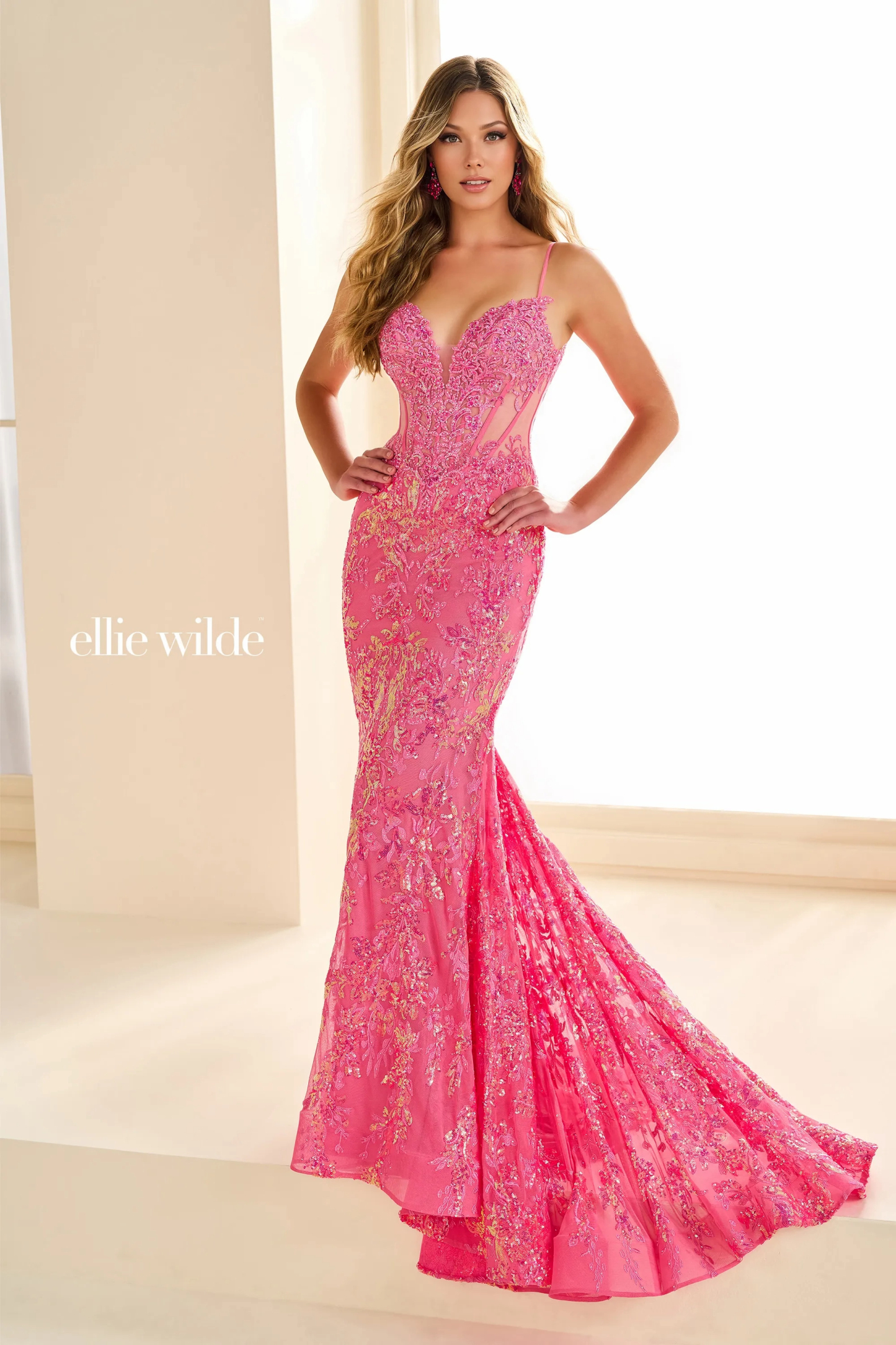 Mermaid Sweetheart Corset Bodice Dropped Lace Appliques Prom Dress #EW36003