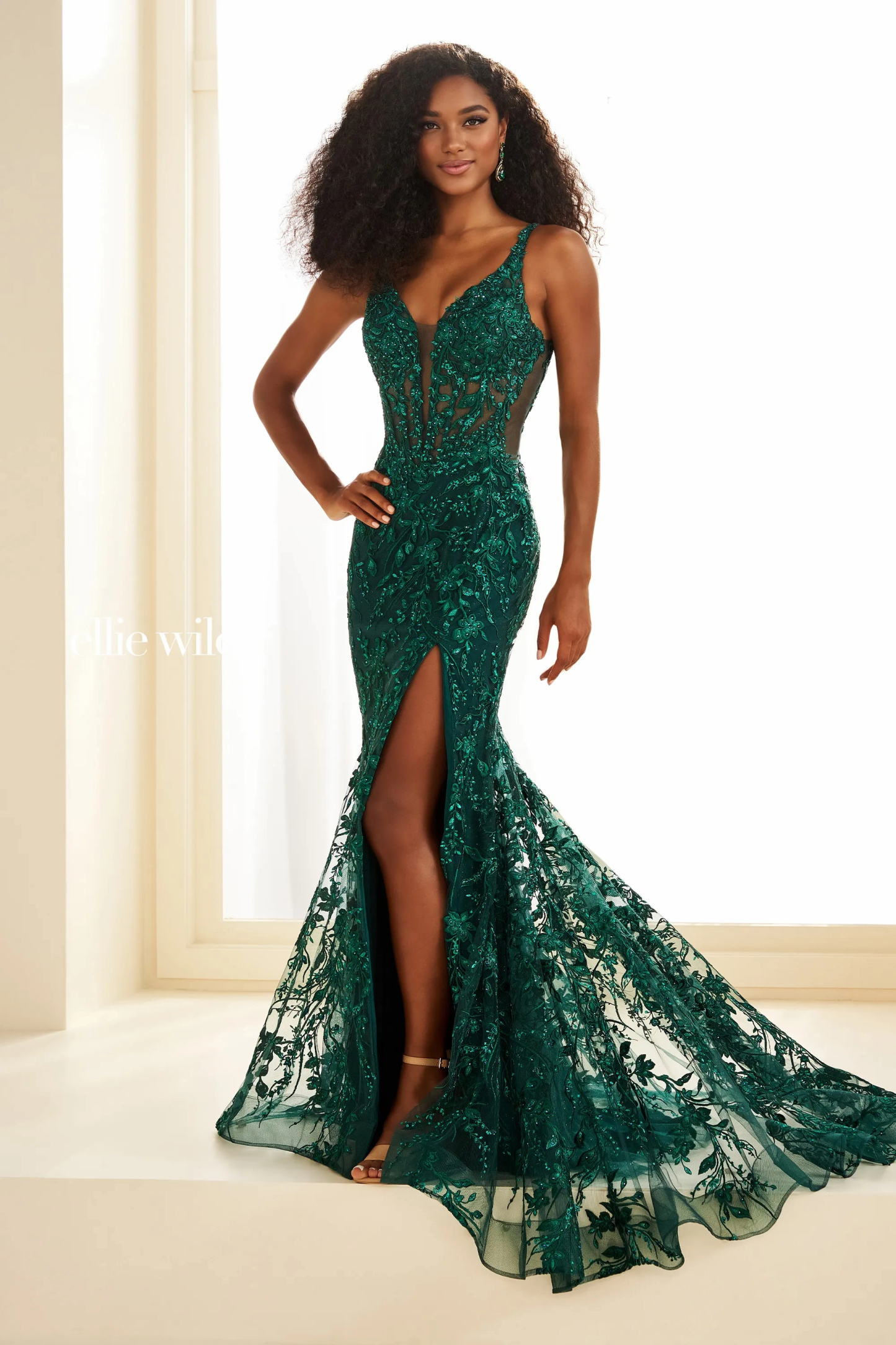 Mermaid Sweetheart Straps Glitter Tulle Slit Lace-Up Prom Dress #EW36018