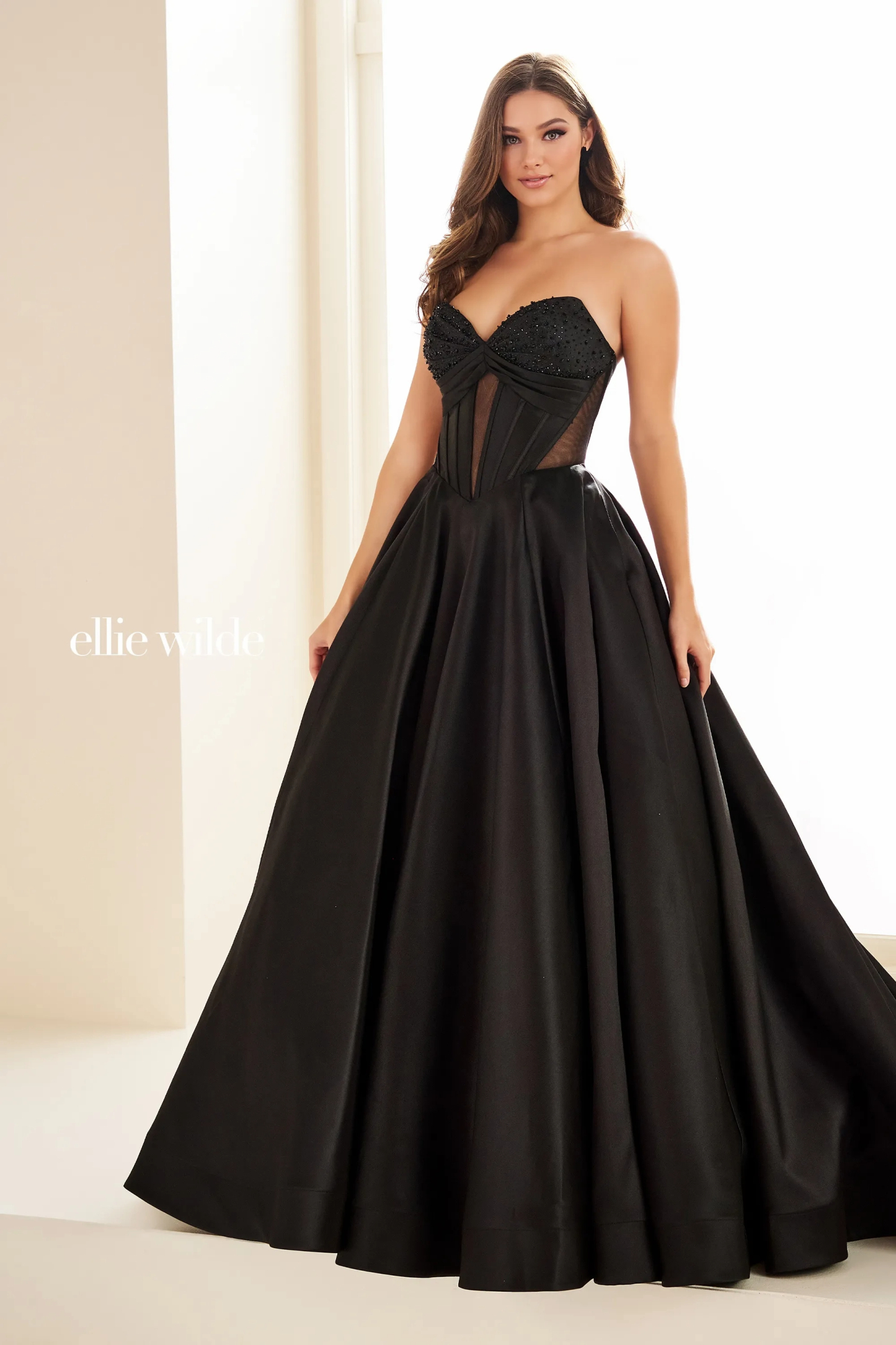 Ball Gown Sweetheart Strapless Beading Satin Sequin Corset Bodice Prom