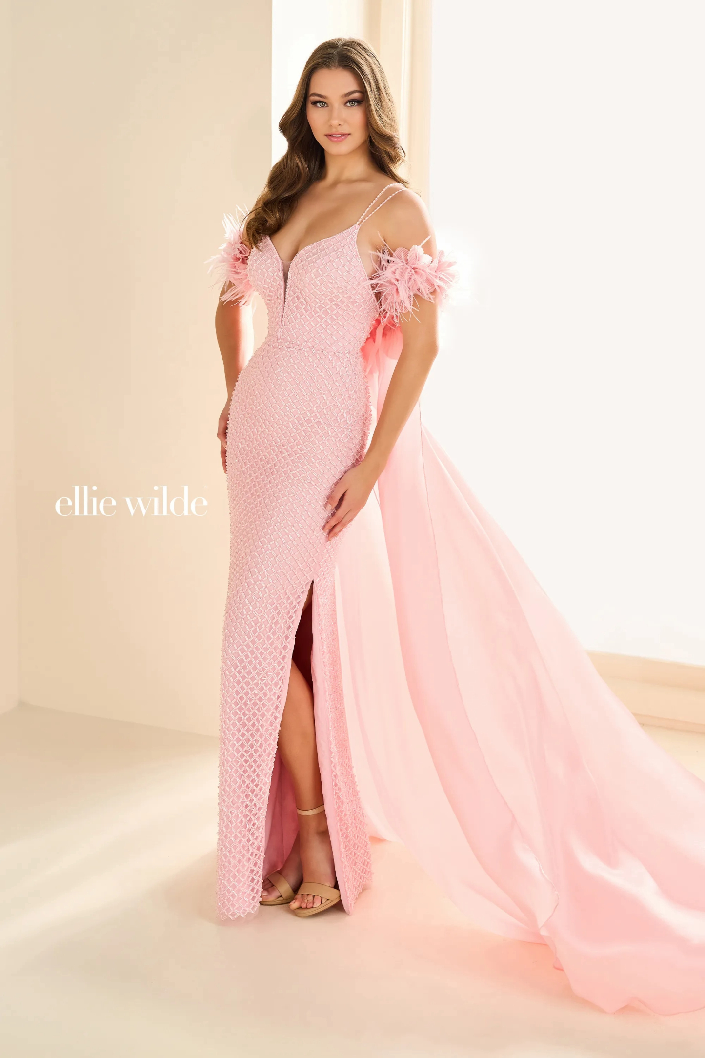 Sheath Sweetheart Sleeveless Allover Beaded Mesh Slit Prom Dress #EW36027