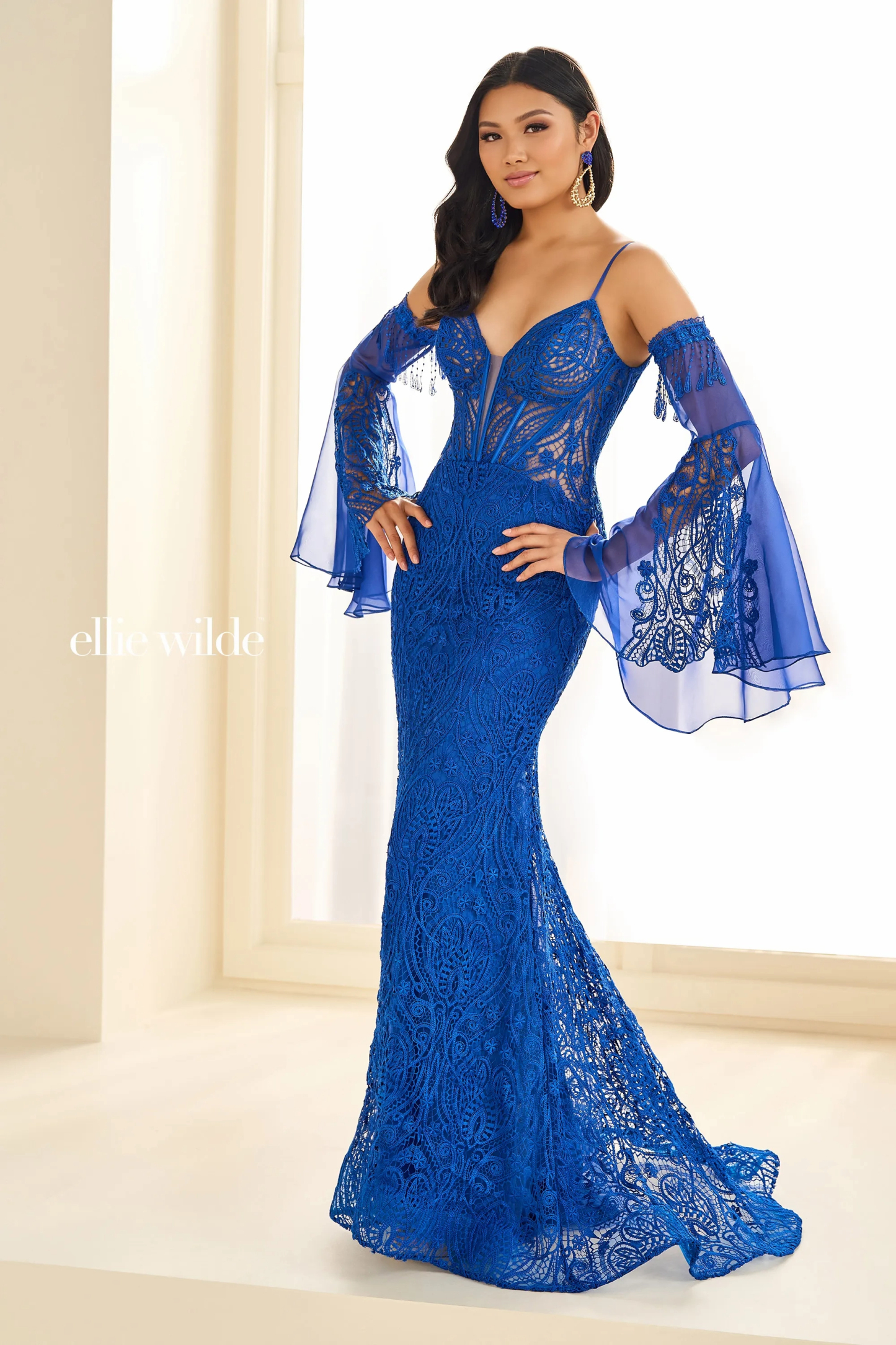 Mermaid Sweetheart Chiffon Venise Lace Corset Bodice Prom Dress #EW36030