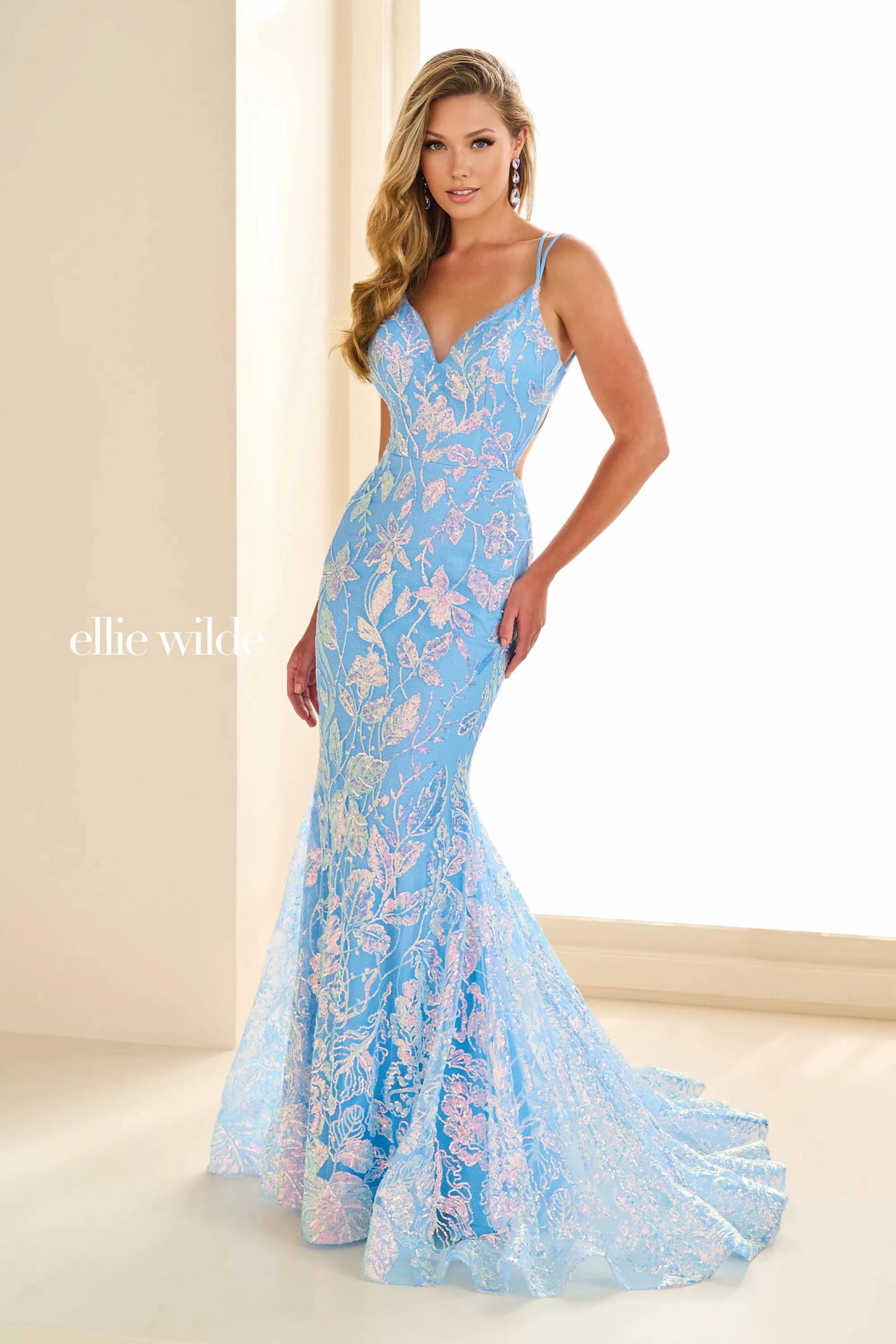 Mermaid V-Neck Glitter Tulle Low Back Sleeveless Prom Dress #EW36034