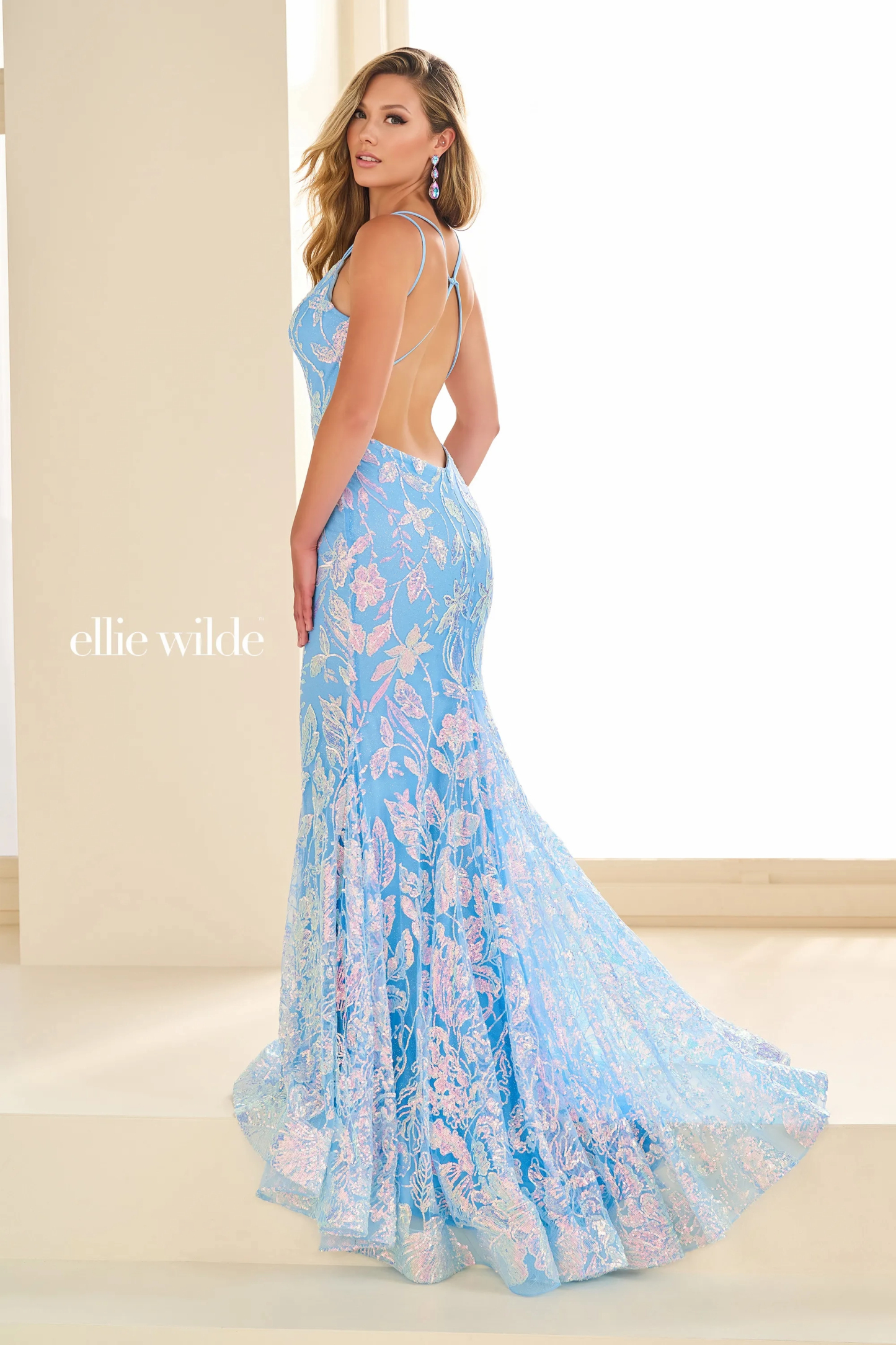 Mermaid V-Neck Glitter Tulle Low Back Sleeveless Prom Dress #EW36034