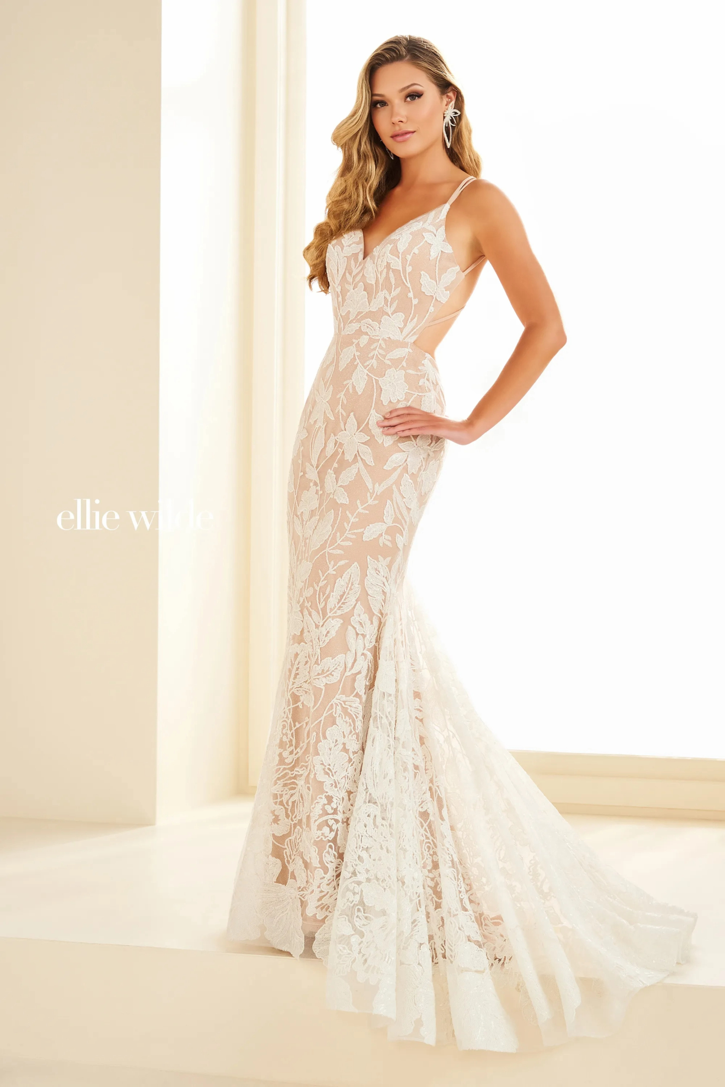Mermaid V-Neck Glitter Tulle Low Back Sleeveless Prom Dress #EW36034
