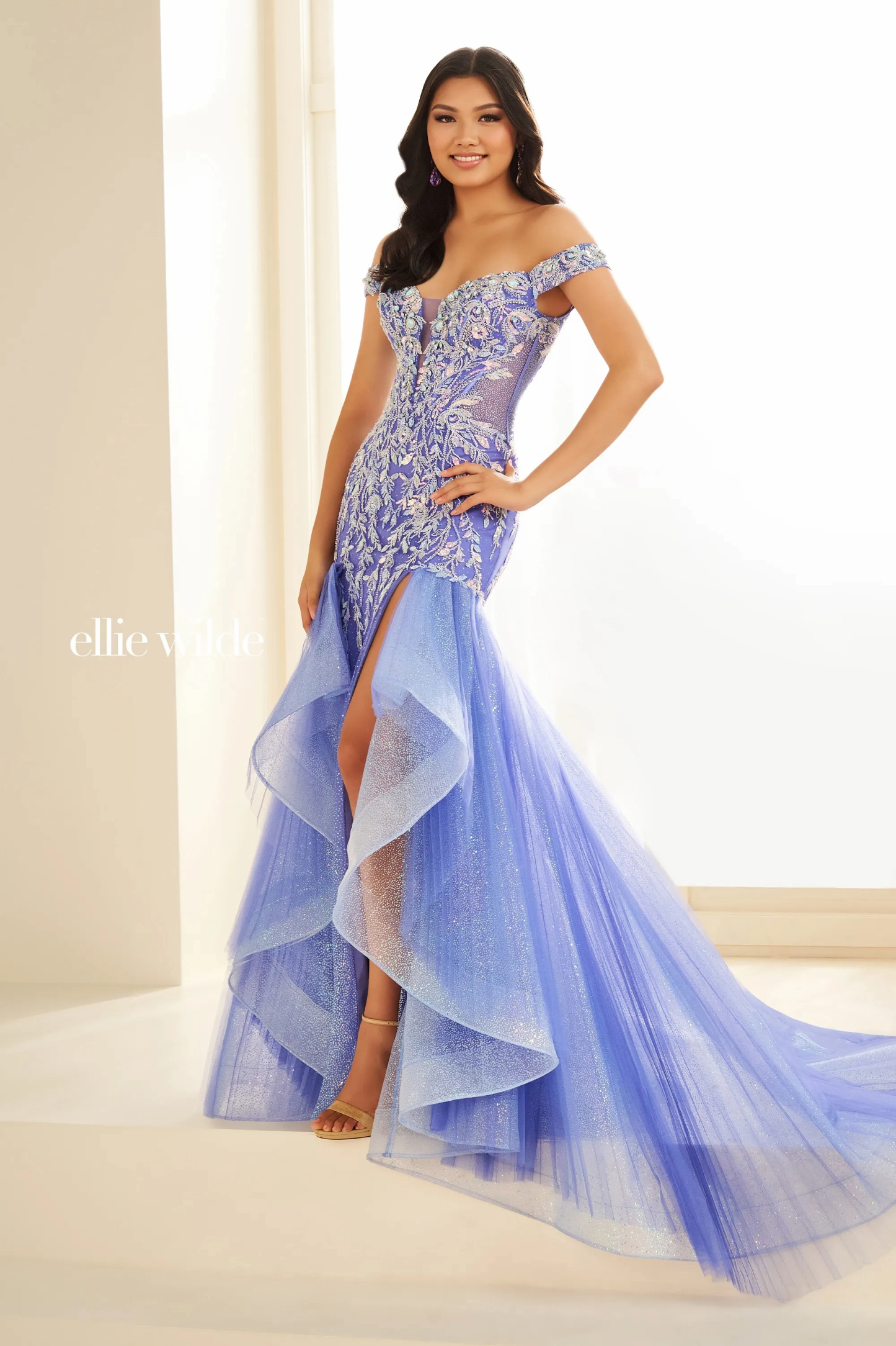 Mermaid Sweetheart Off The Shoulder Lace Appliques Slit Prom Dress #EW36036