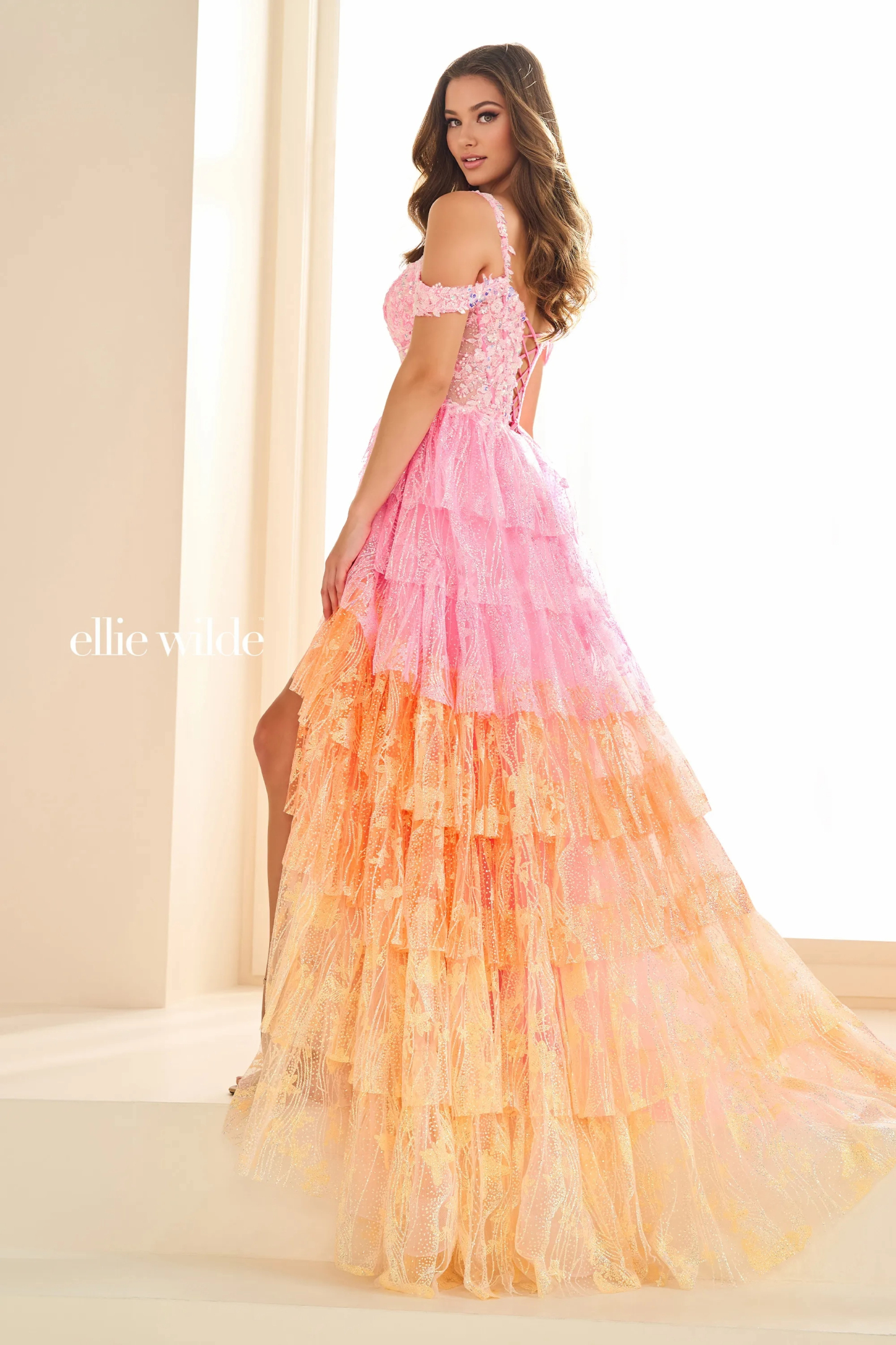 A-Line Sweetheart Lace Appliques Off-The-Shoulder Straps Slit Prom Dress #EW36037
