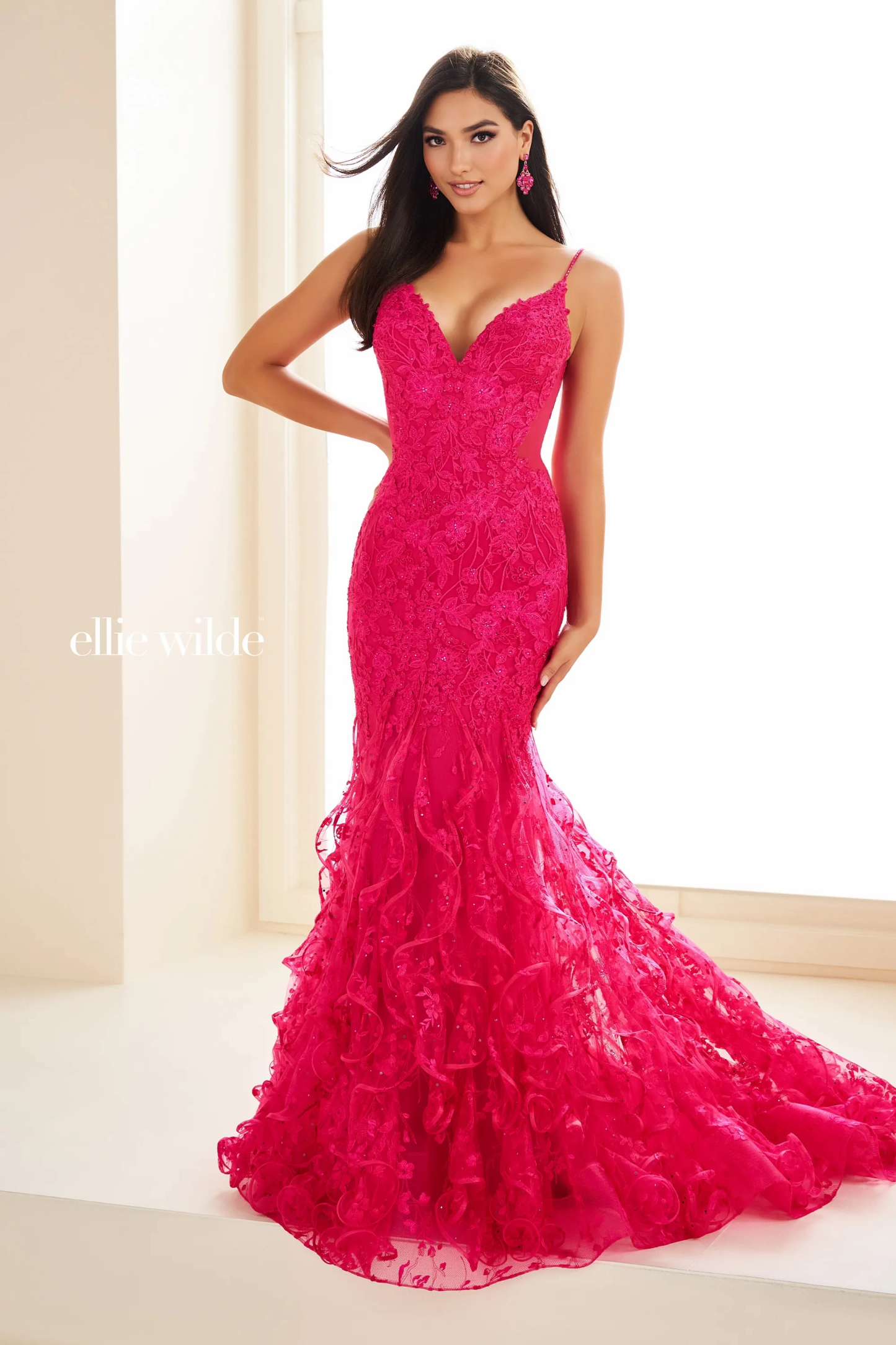 Mermaid V-Neck Stone Accents Embroidered Tulle Corset Bodice Prom Dres