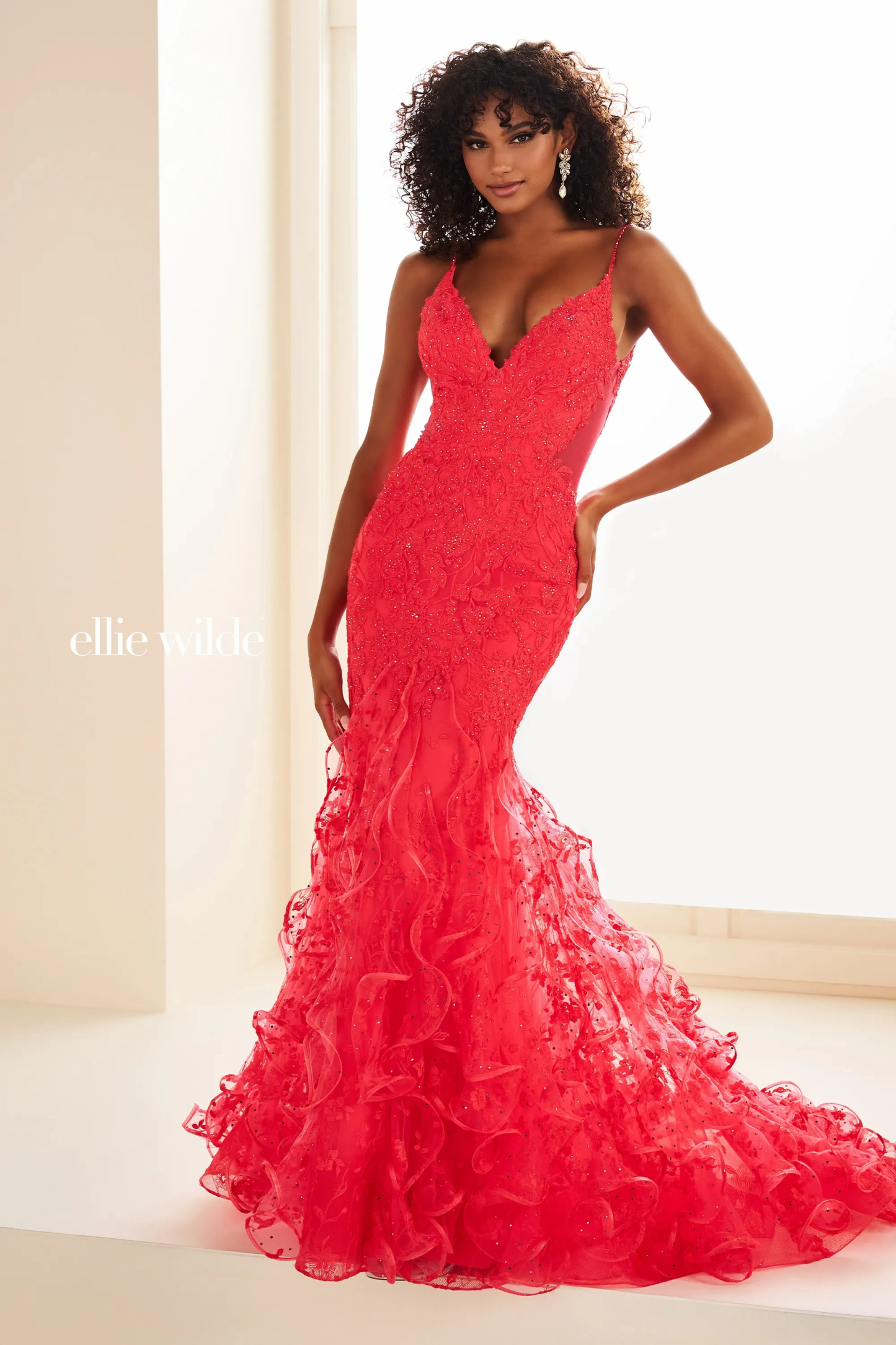 Mermaid V-Neck Stone Accents Embroidered Tulle Corset Bodice Prom Dress #EW36041
