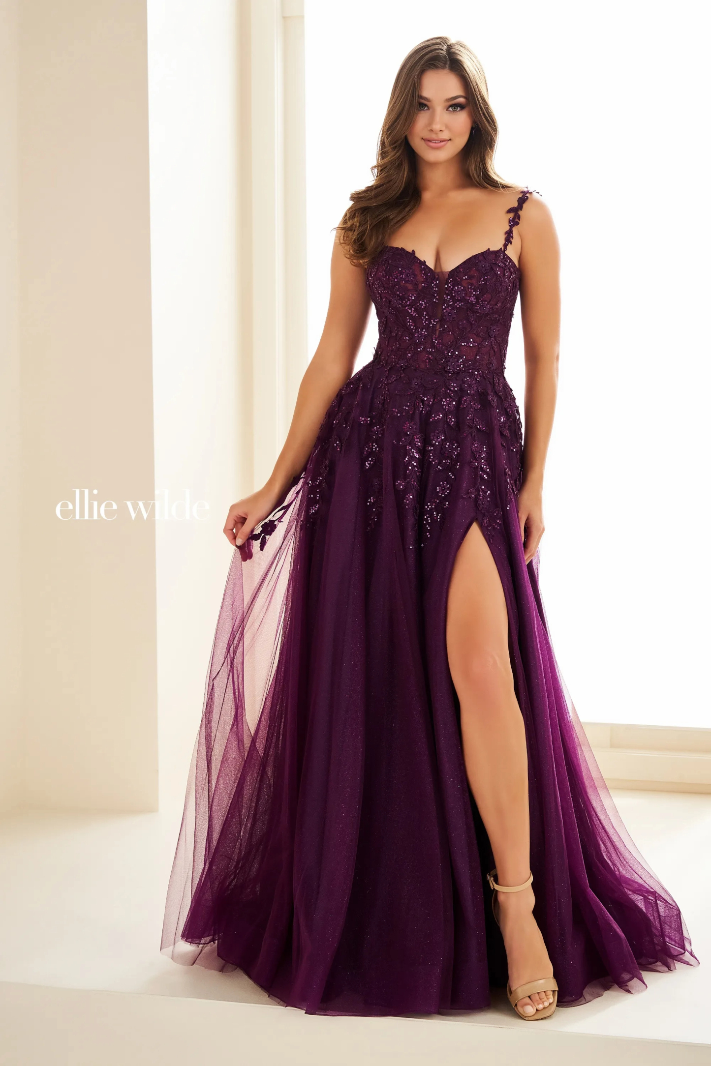 A-Line Sweetheart Lace Appliques Corset Bodice Dropped Prom Dress #EW36046