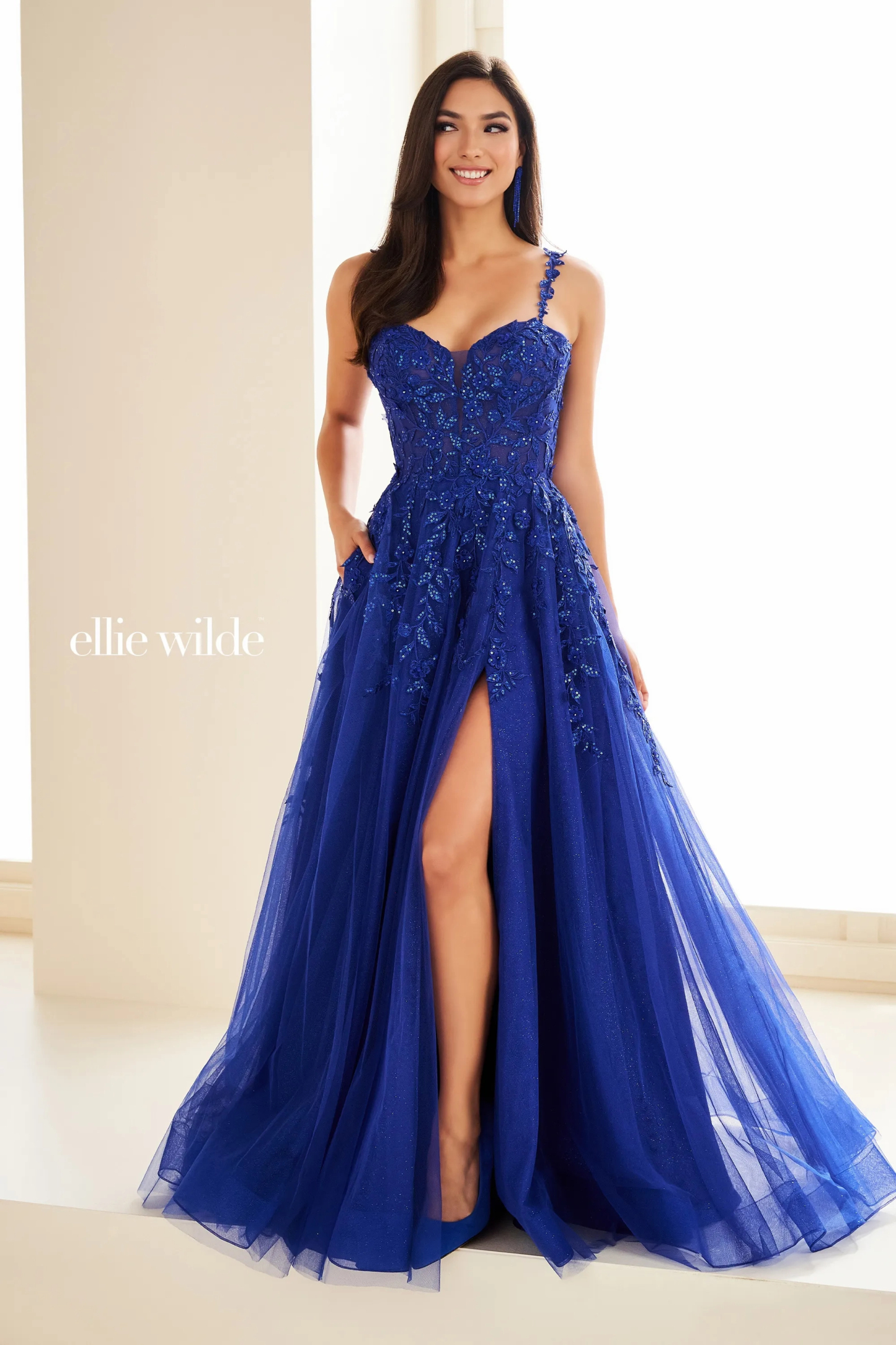 A-Line Sweetheart Lace Appliques Corset Bodice Dropped Prom Dress #EW36046
