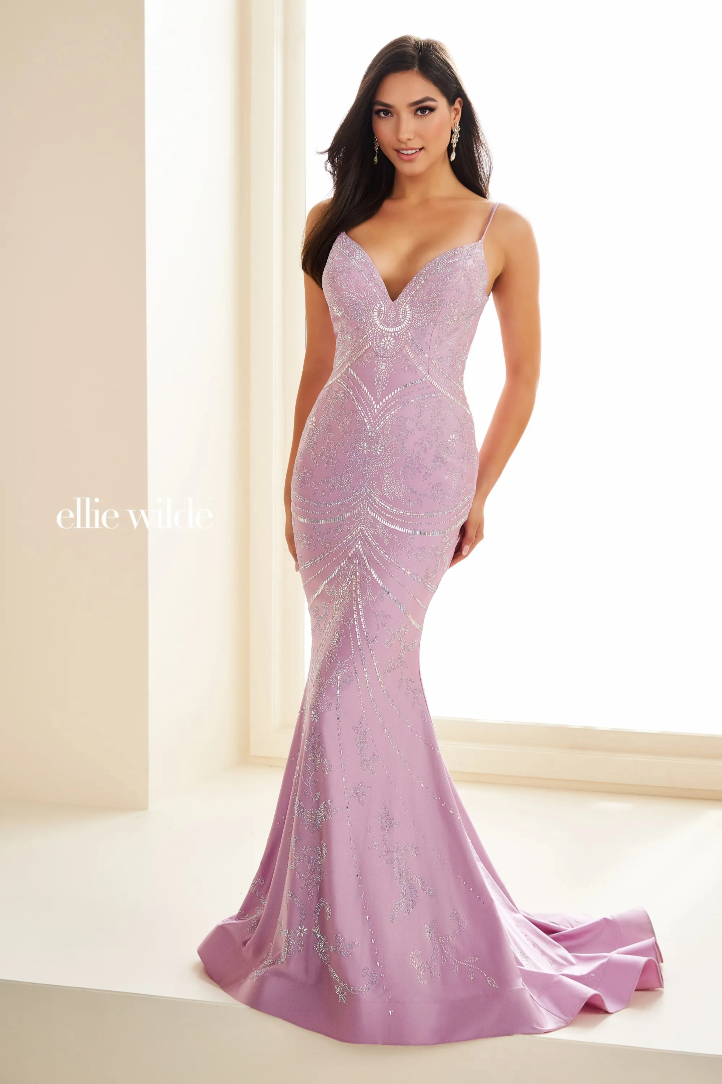Mermaid Deep V-Neck Stretch Knit Cut Out Back Sleeveless Prom Dress #EW36048