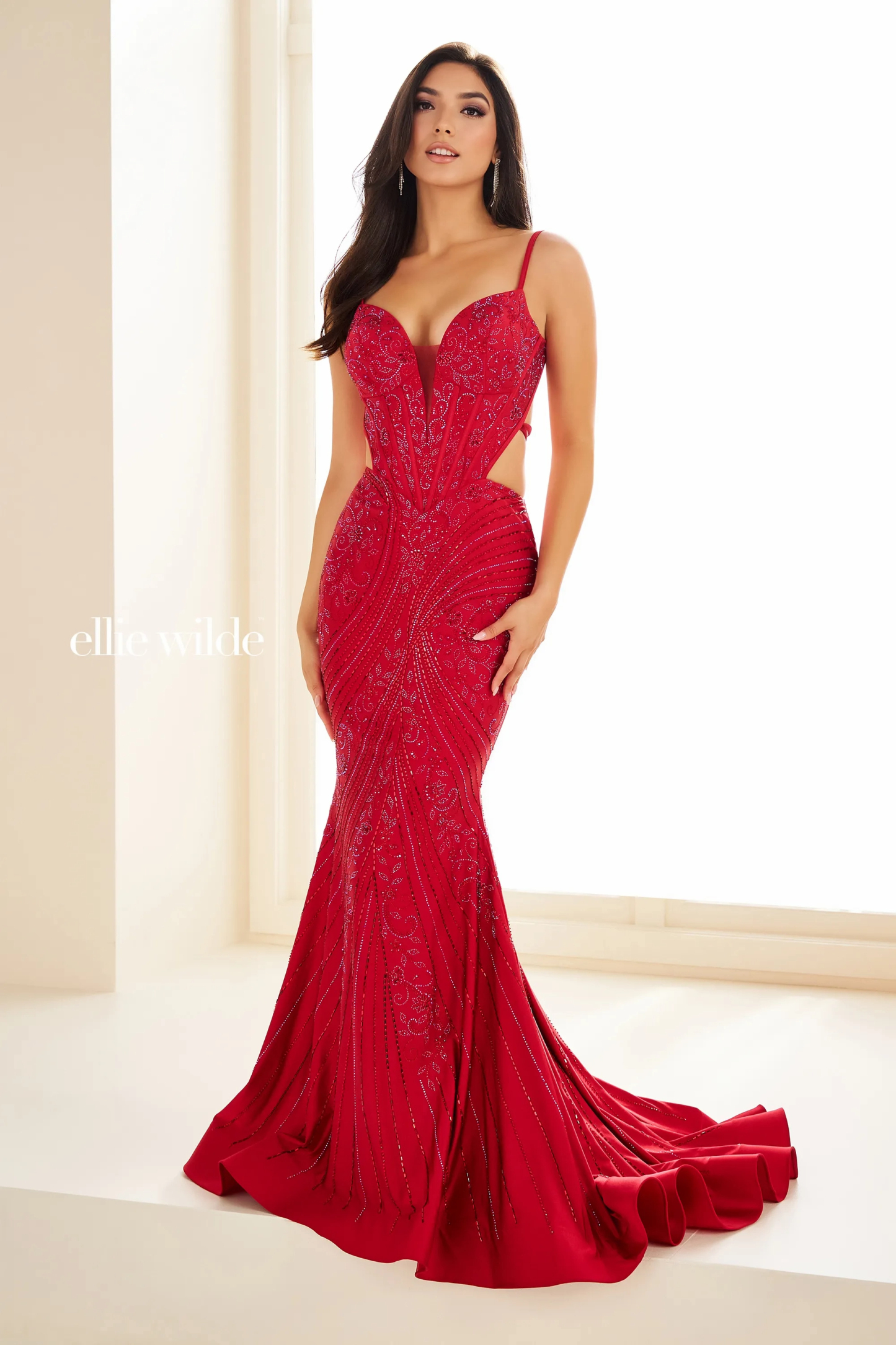 Mermaid Sweetheart Stone Accents Lace-Up Back Dropped Prom Dress #EW36051