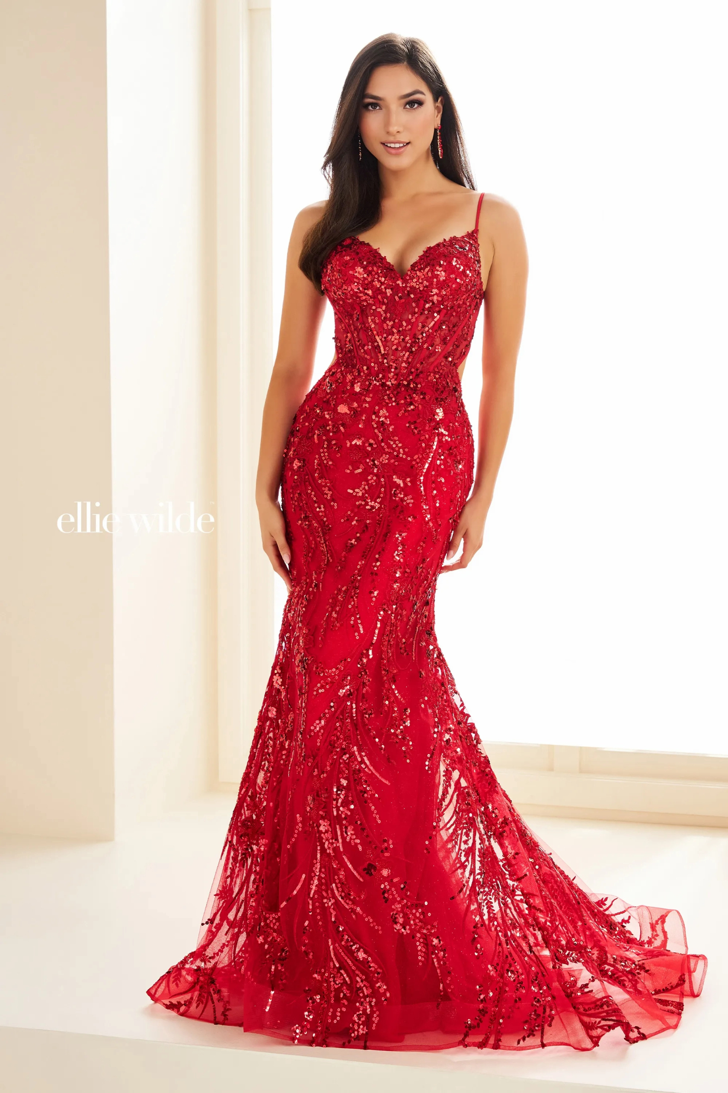 Sweetheart Glitter Tulle Lace-Up Corset Bodice Prom Dress # Ellie Wilde EW36060