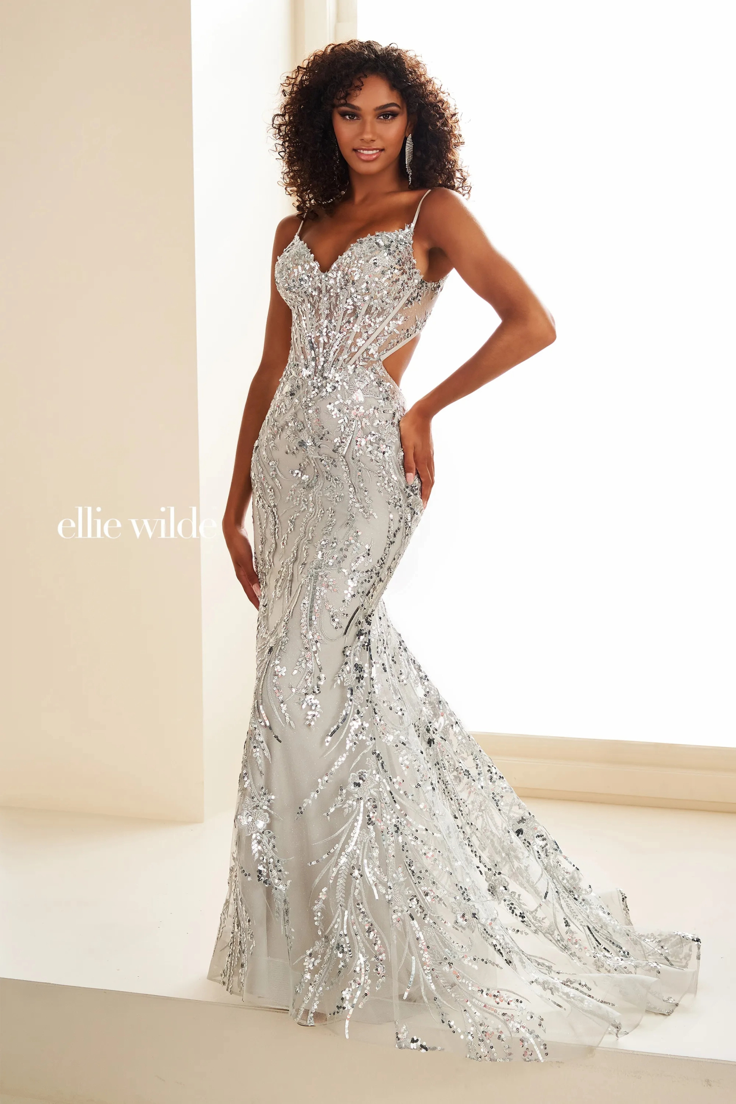 Sweetheart Glitter Tulle Lace-Up Corset Bodice Prom Dress # Ellie Wilde EW36060