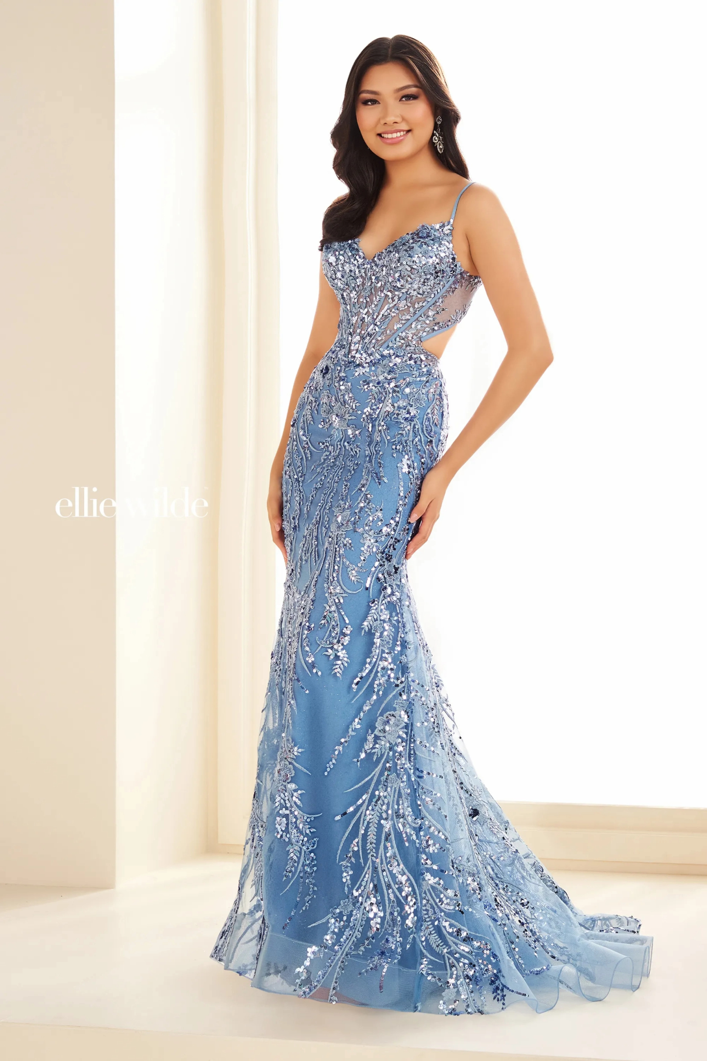 Sweetheart Glitter Tulle Lace-Up Corset Bodice Prom Dress # Ellie Wilde EW36060