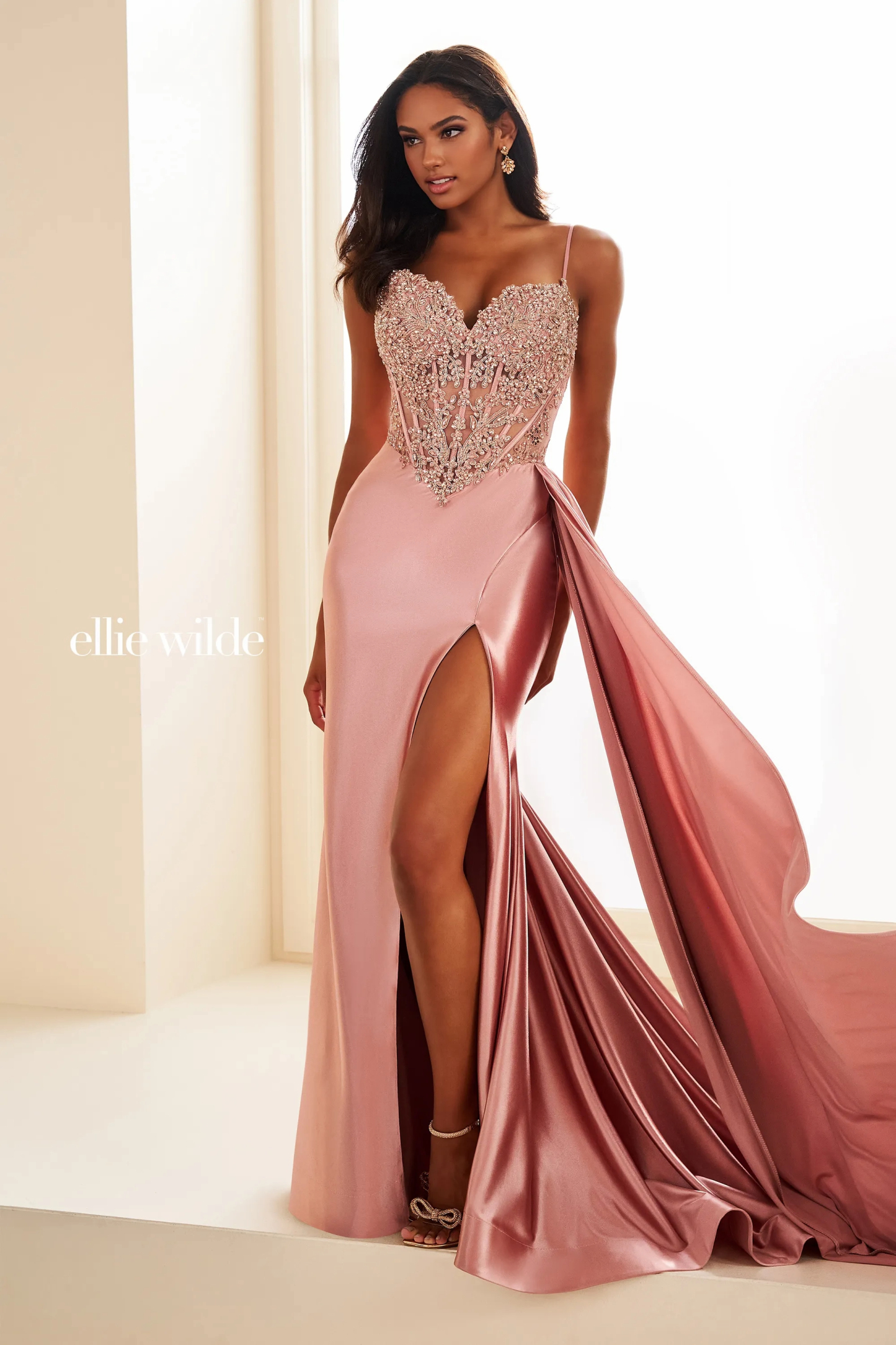 Mermaid Sweetheart Lace Appliques Corset Bodice Slit Prom Dress # Ellie Wilde EW36064