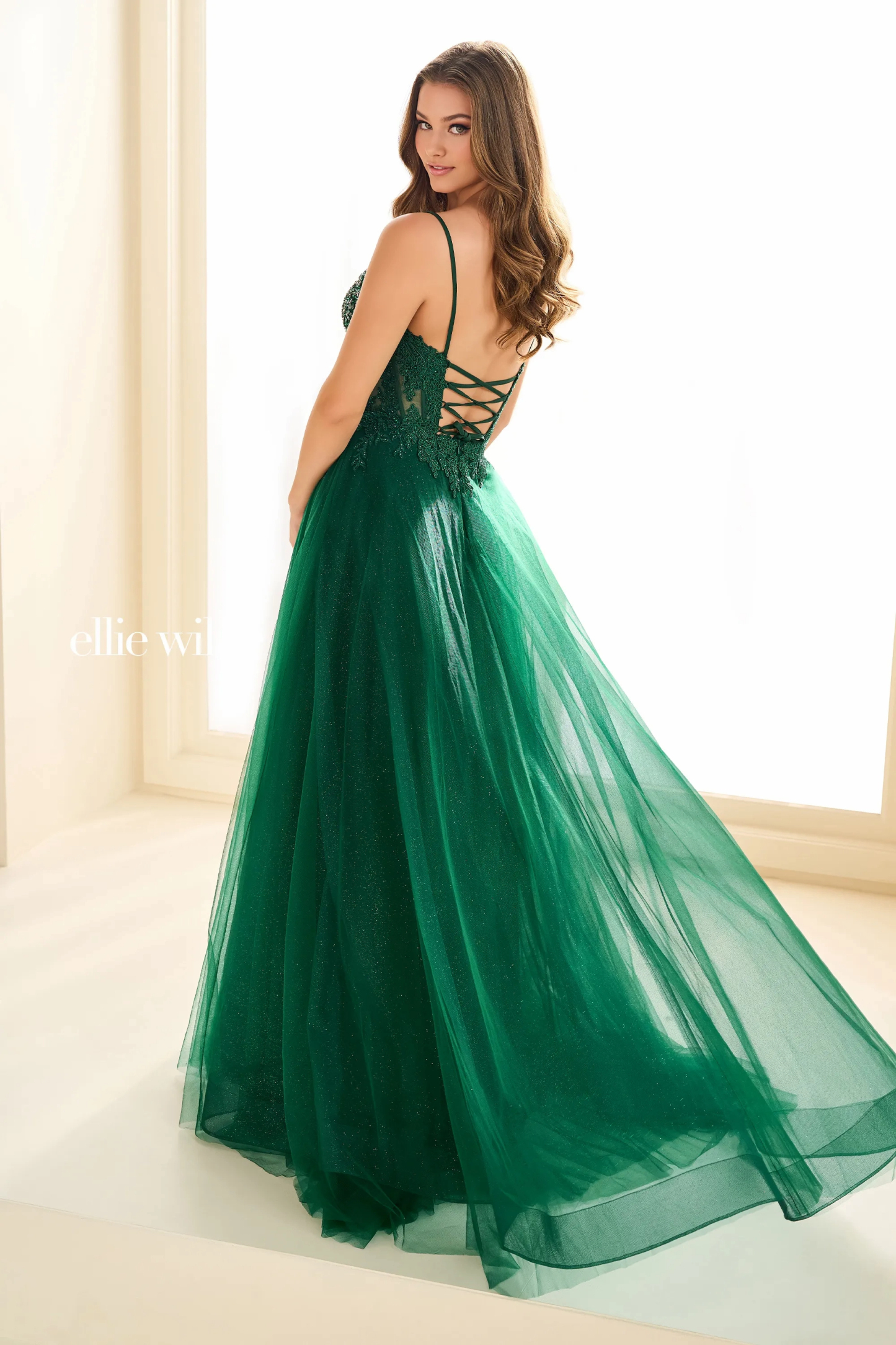 A-Line Sweetheart Lace Appliques Slit Corset Bodice Prom Dress # Ellie Wilde EW36066