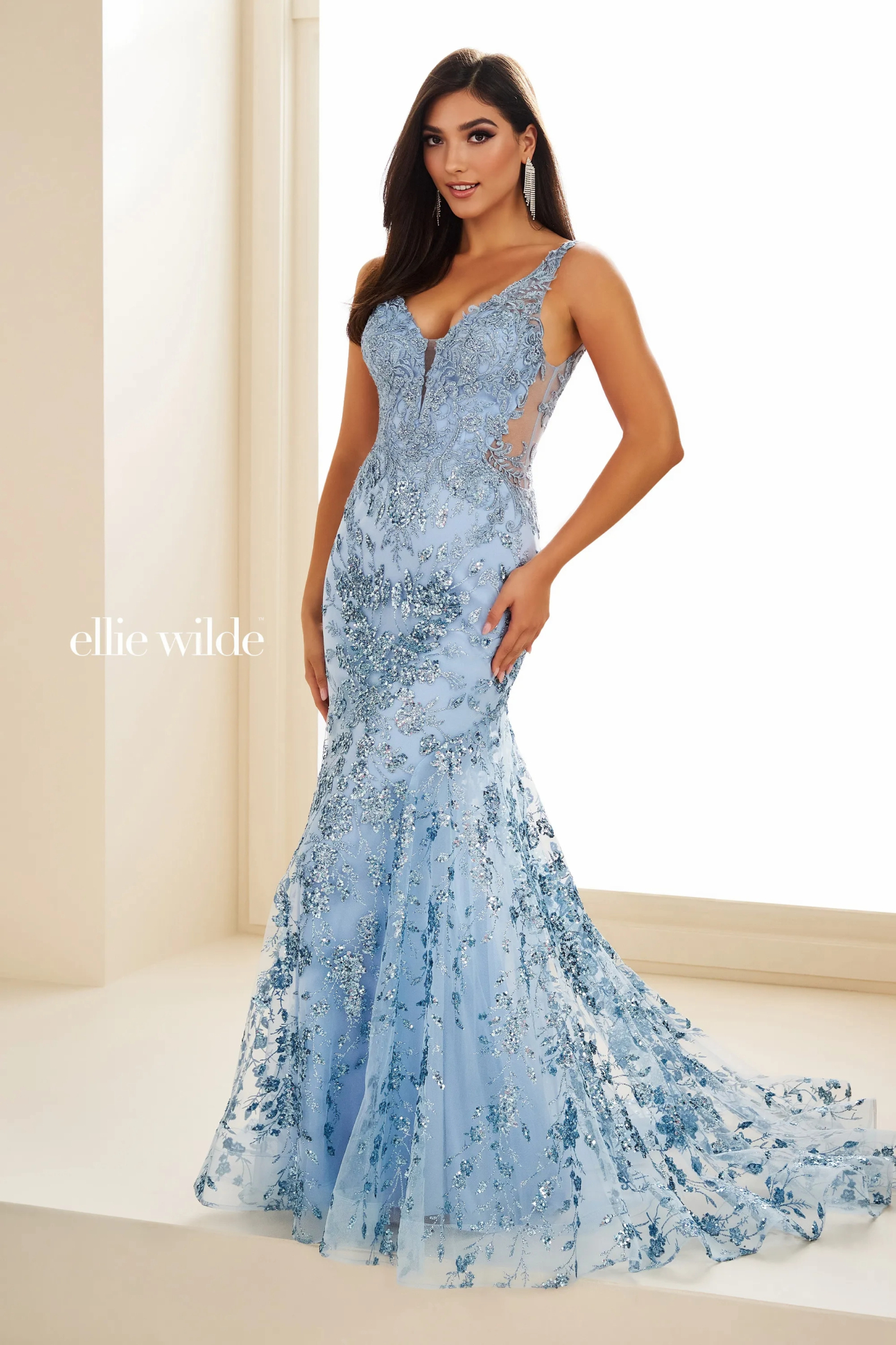 Mermaid V-Neck Straps Lace Appliques Sequin Prom Dress # Ellie Wilde