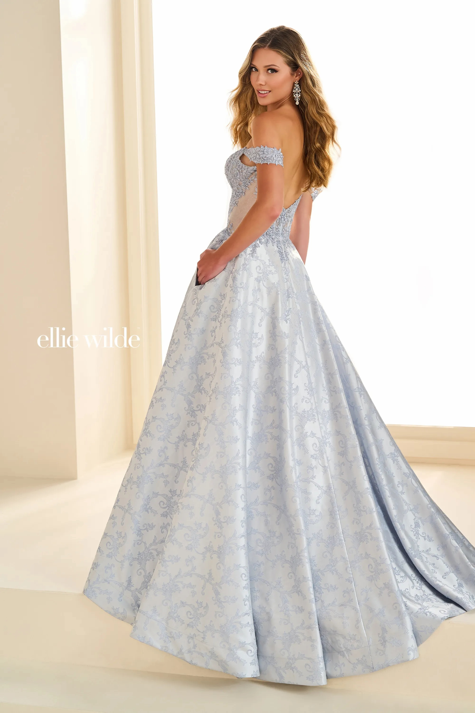 Ball Gown Sweetheart Off-The-Shoulder Lace Appliques Prom Dress With Pockets # Ellie Wilde EW36078